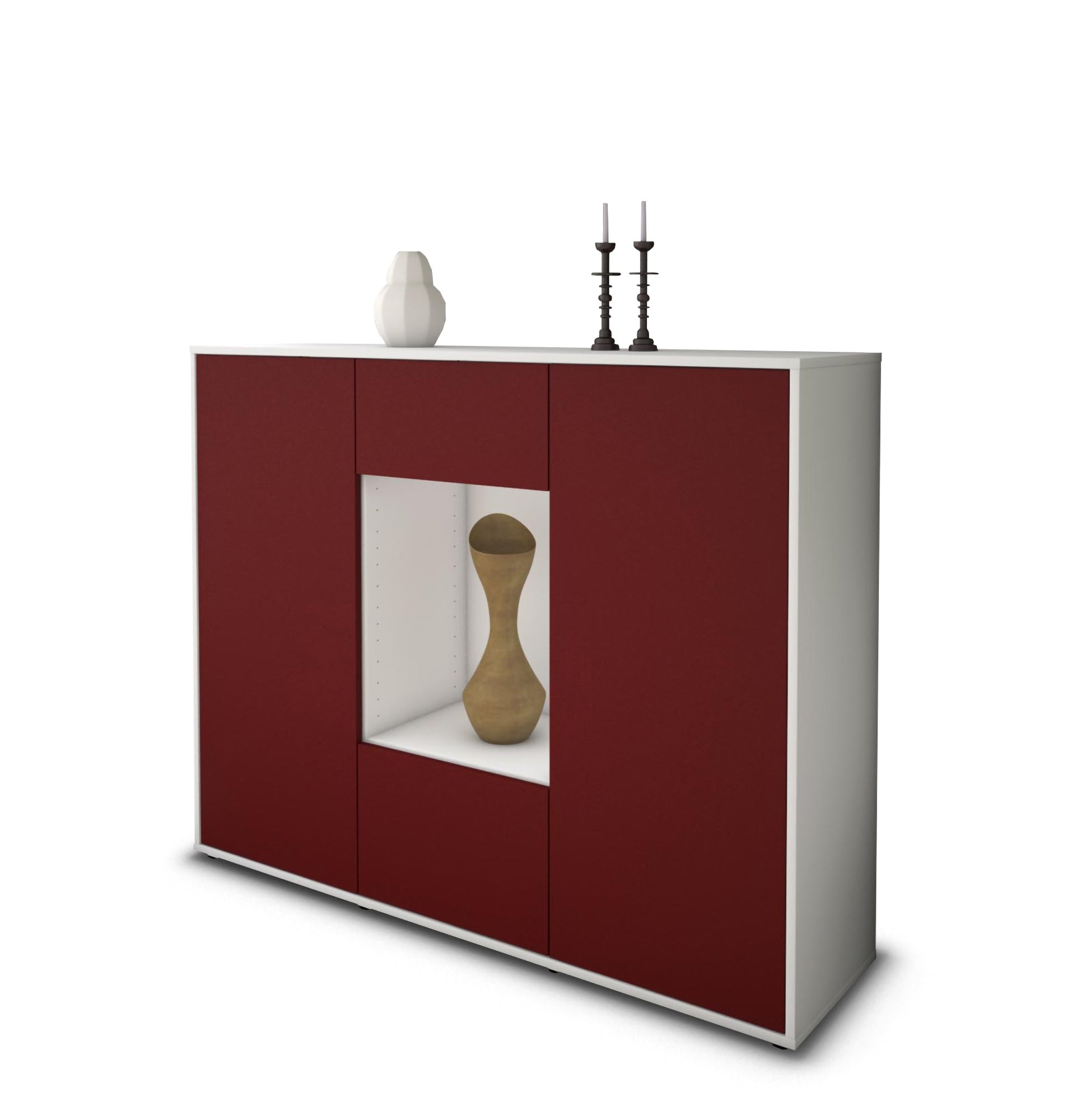 Highboard - Mara - Design Farbakzent - Freistehend mit Push to Open 136 cm Weiss
