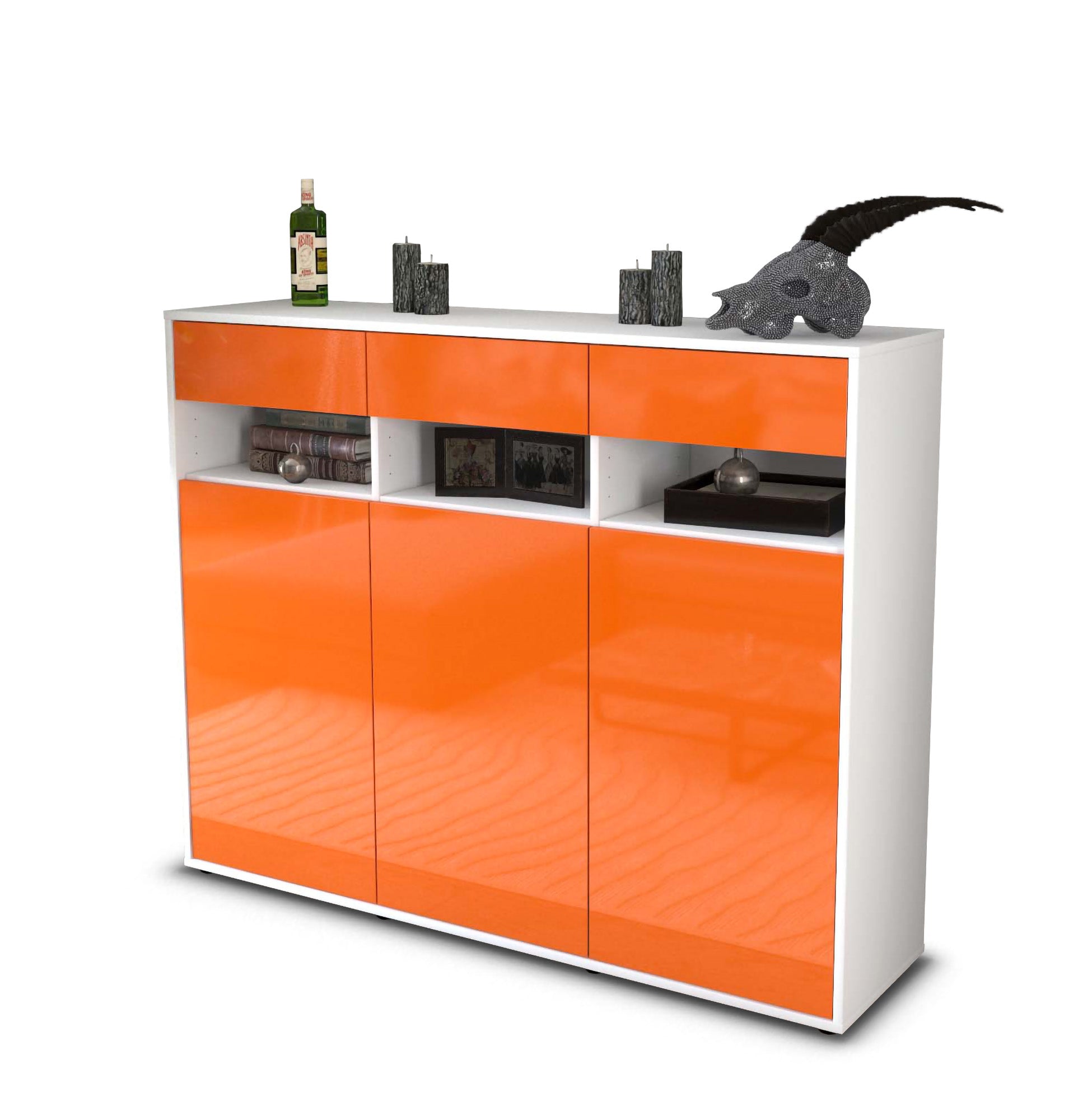 Highboard - Marlene - Design Hochglanz - Freistehend mit Push to Open 136 cm Weiss