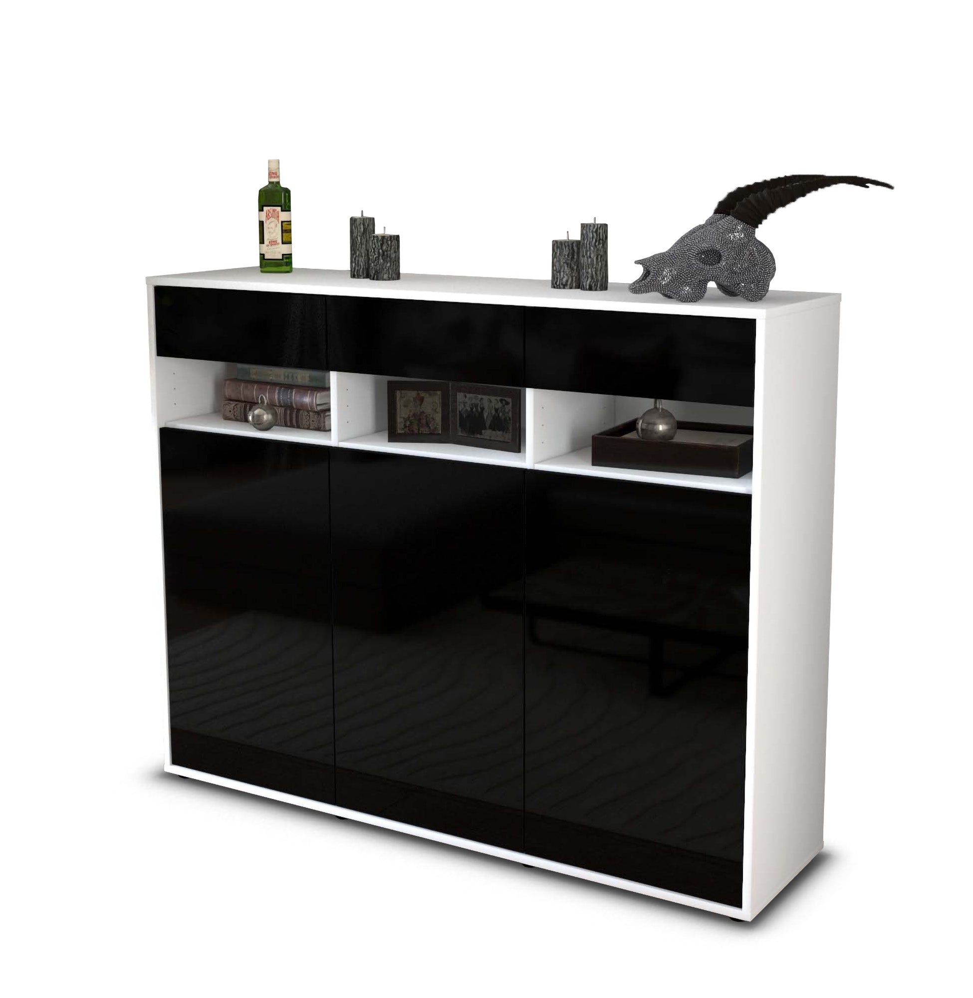 Highboard - Marlene - Design Hochglanz - Freistehend mit Push to Open 136 cm Weiss