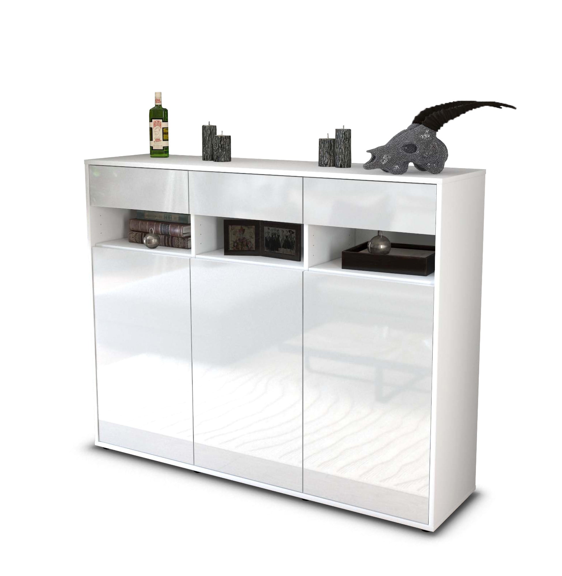 Highboard - Marlene - Design Hochglanz - Freistehend mit Push to Open 136 cm Weiss