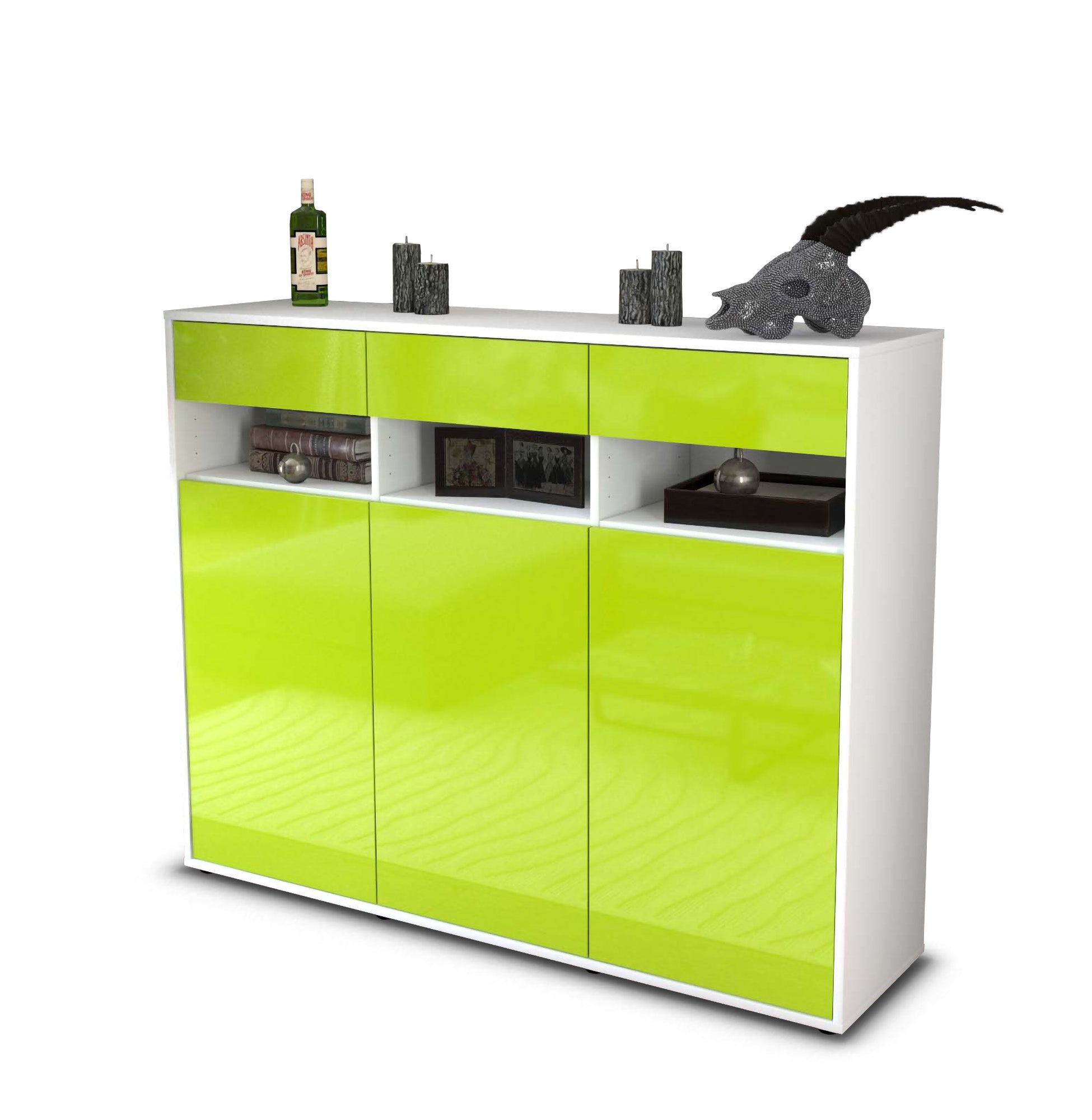 Highboard - Marlene - Design Hochglanz - Freistehend mit Push to Open 136 cm Weiss