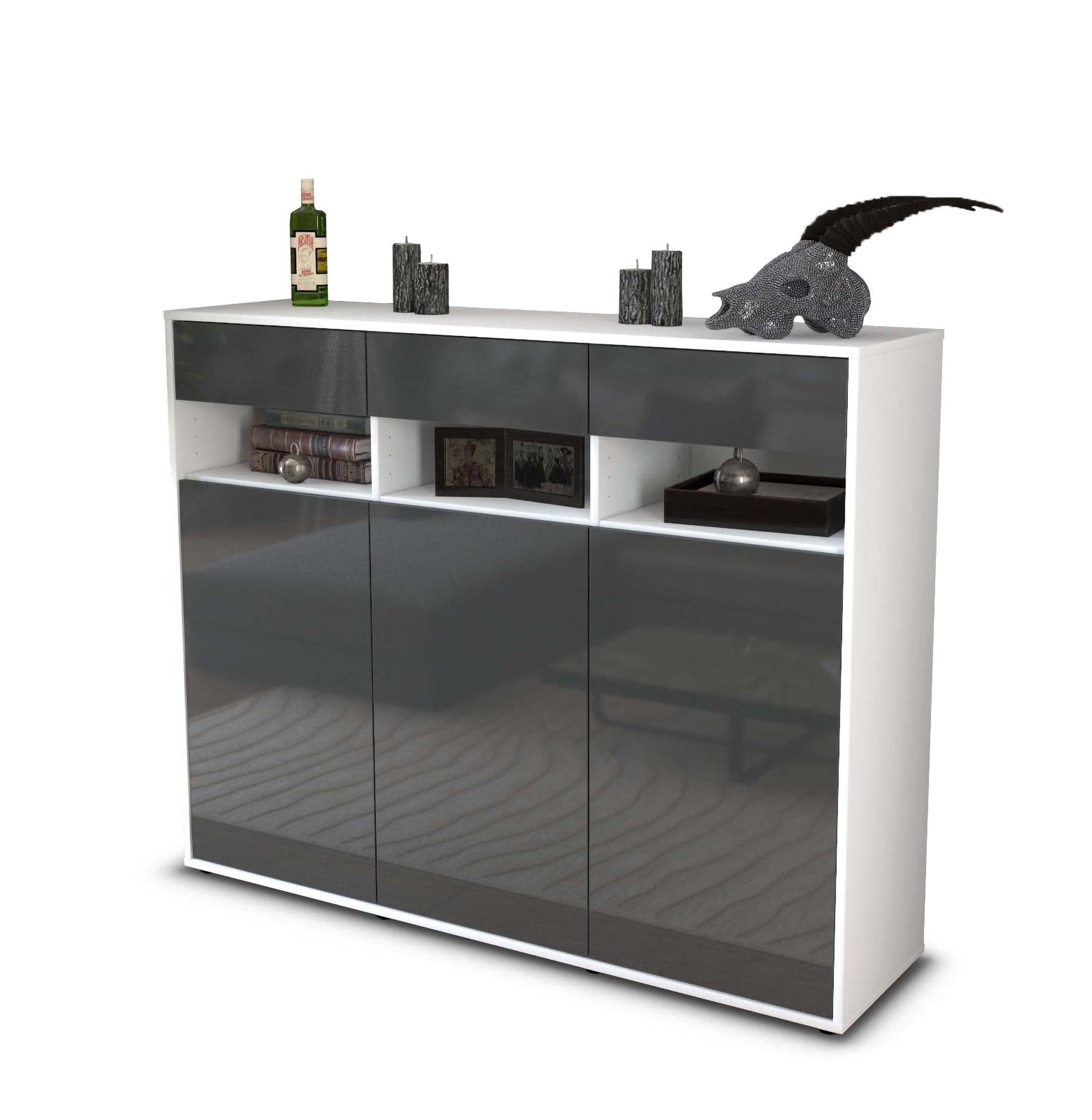 Highboard - Marlene - Design Hochglanz - Freistehend mit Push to Open 136 cm Weiss