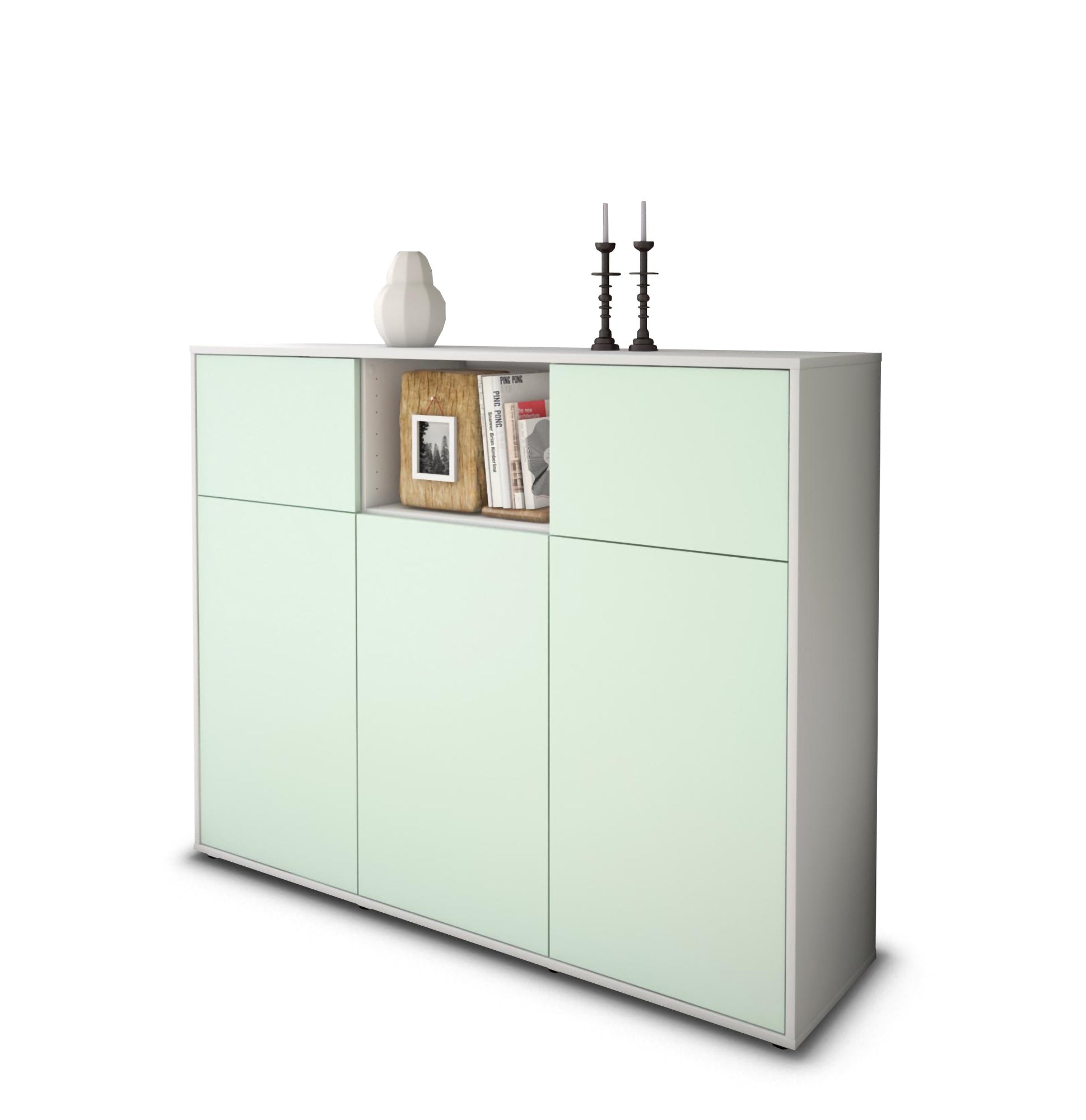 Highboard - Melanie - Design Farbakzent - Freistehend mit Push to Open 136 cm Weiss
