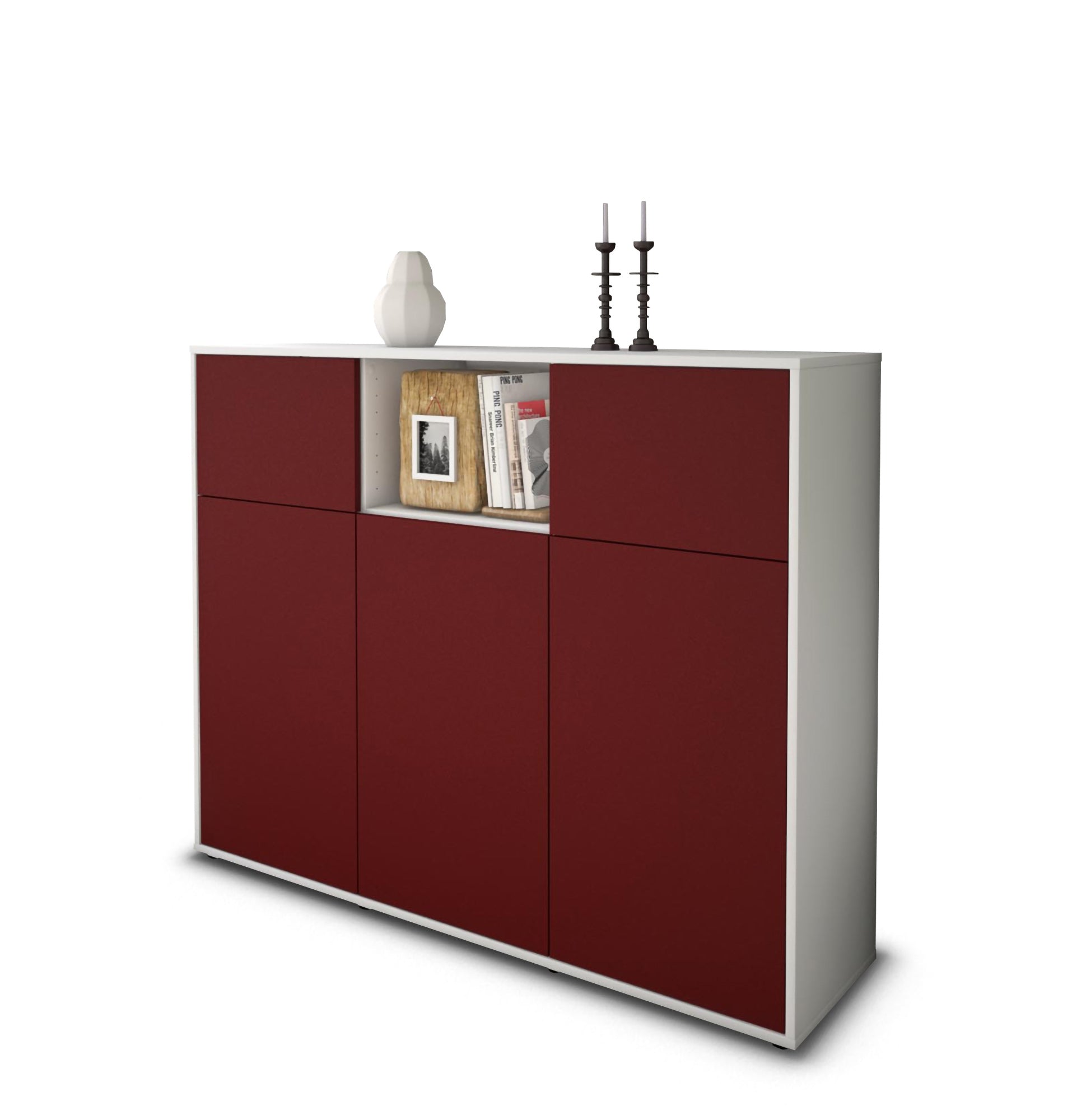 Highboard - Melanie - Design Farbakzent - Freistehend mit Push to Open 136 cm Weiss