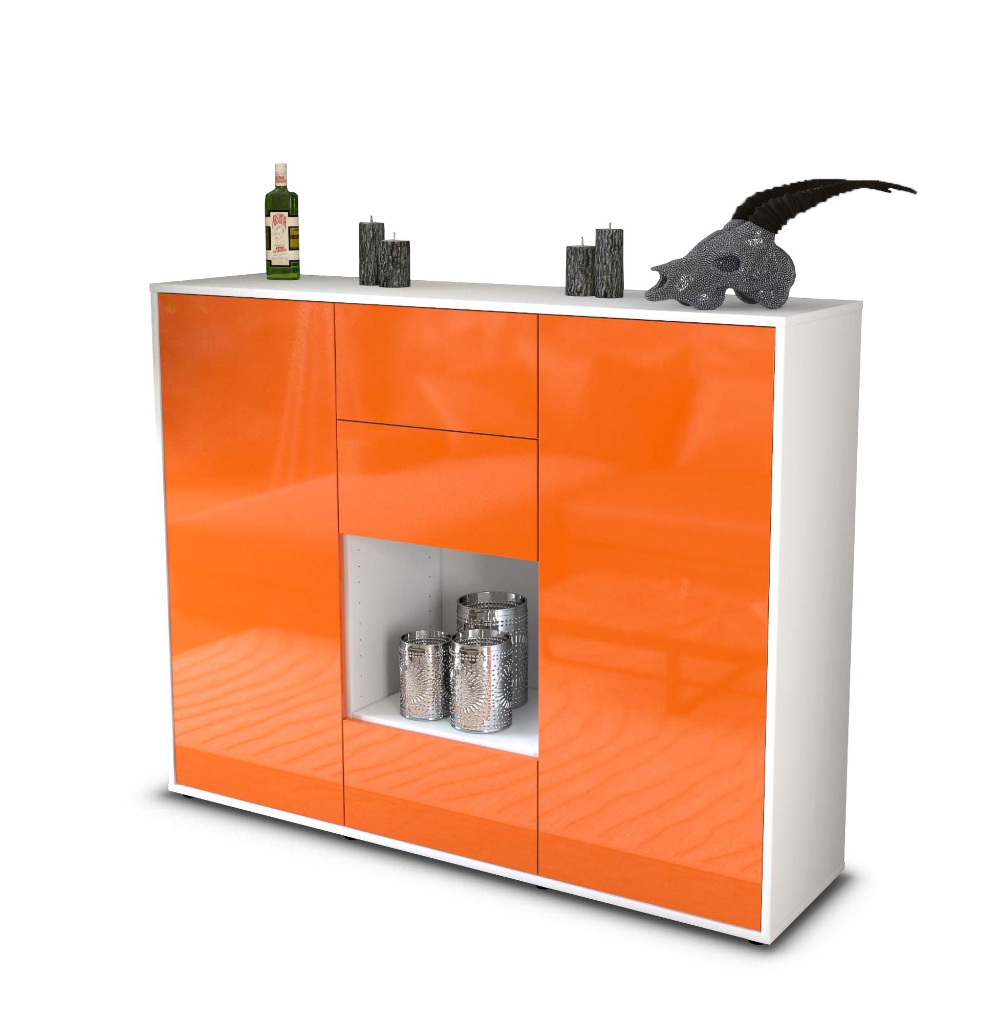 Highboard - Nora - Design Hochglanz - Freistehend mit Push to Open 136 cm Weiss