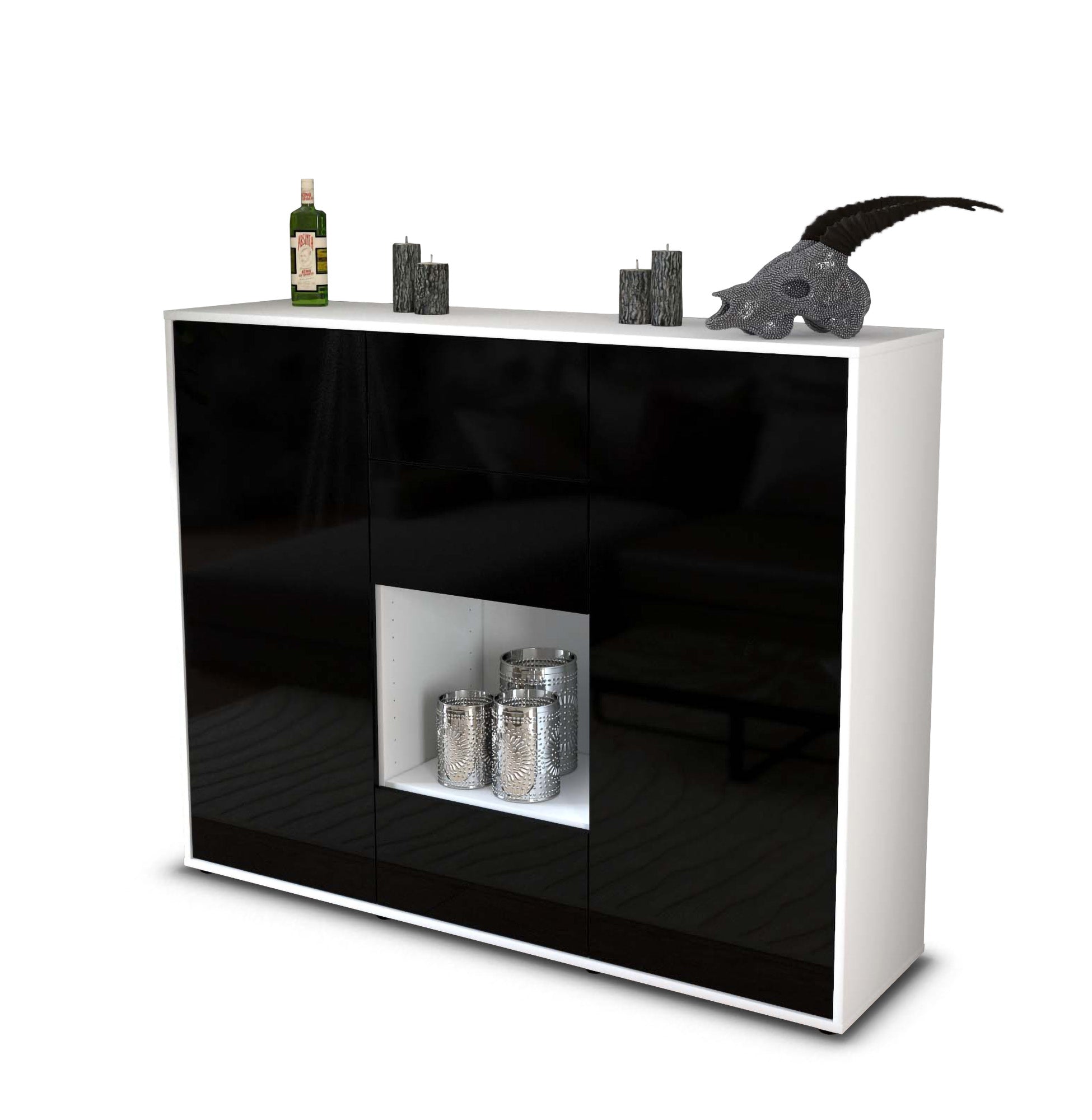 Highboard - Nora - Design Hochglanz - Freistehend mit Push to Open 136 cm Weiss