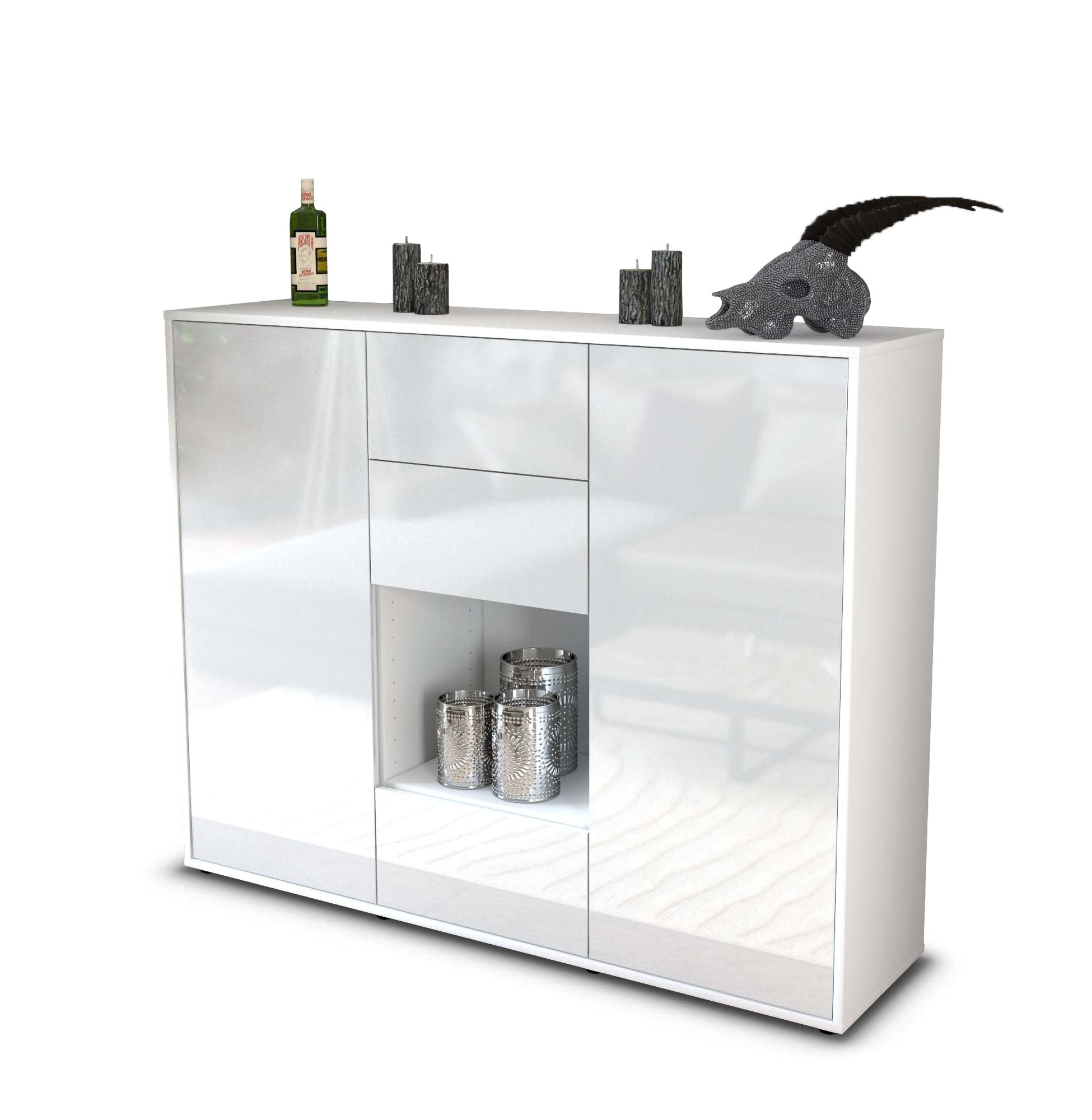 Highboard - Nora - Design Hochglanz - Freistehend mit Push to Open 136 cm Weiss
