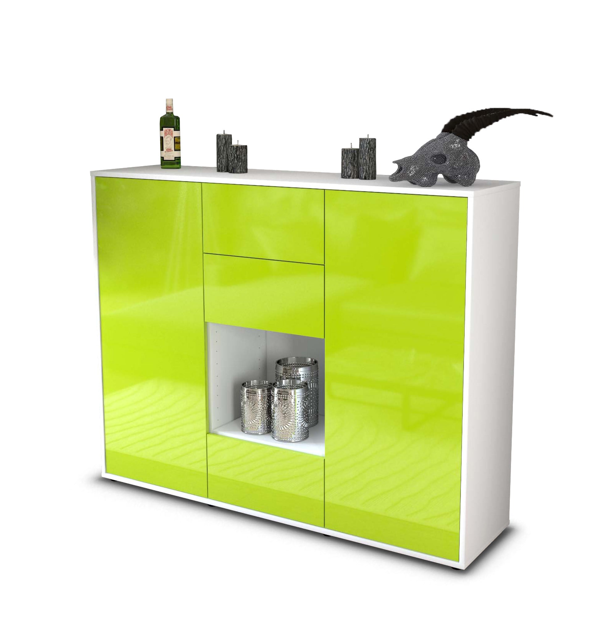 Highboard - Nora - Design Hochglanz - Freistehend mit Push to Open 136 cm Weiss
