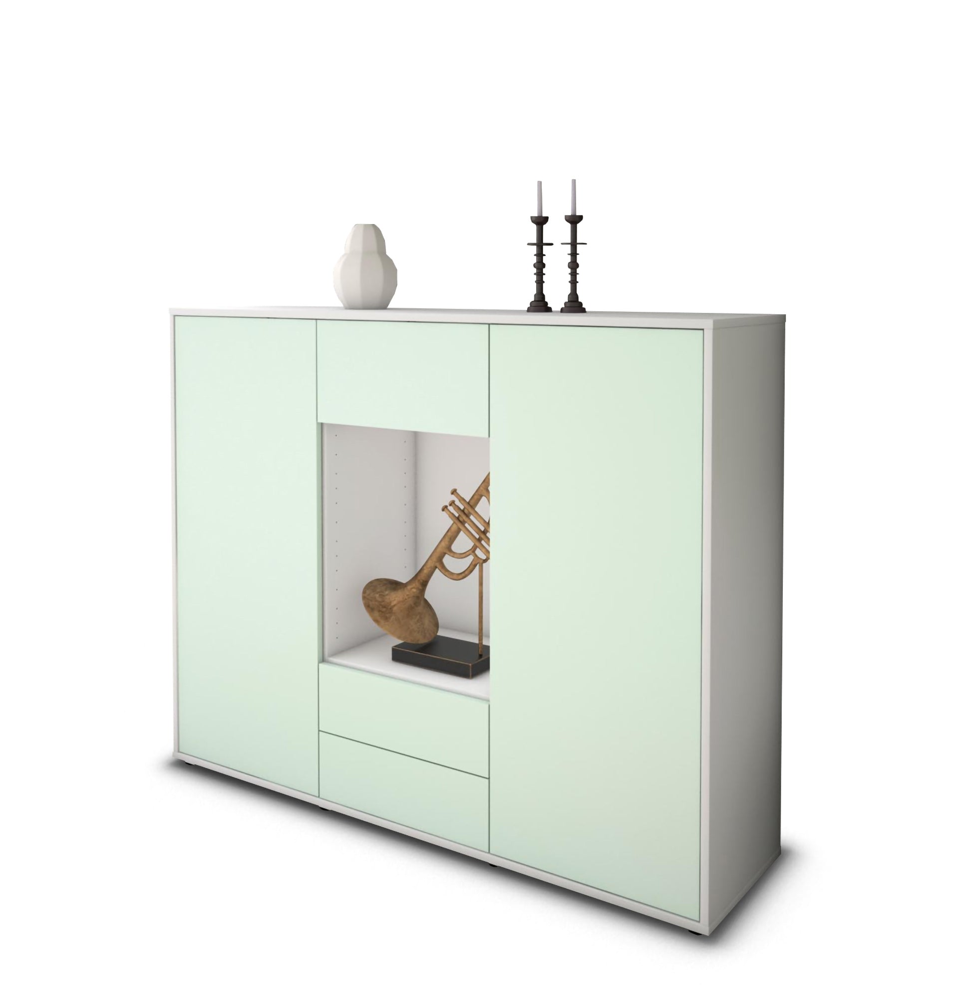 Highboard - Norina - Design Farbakzent - Freistehend mit Push to Open 136 cm Weiss