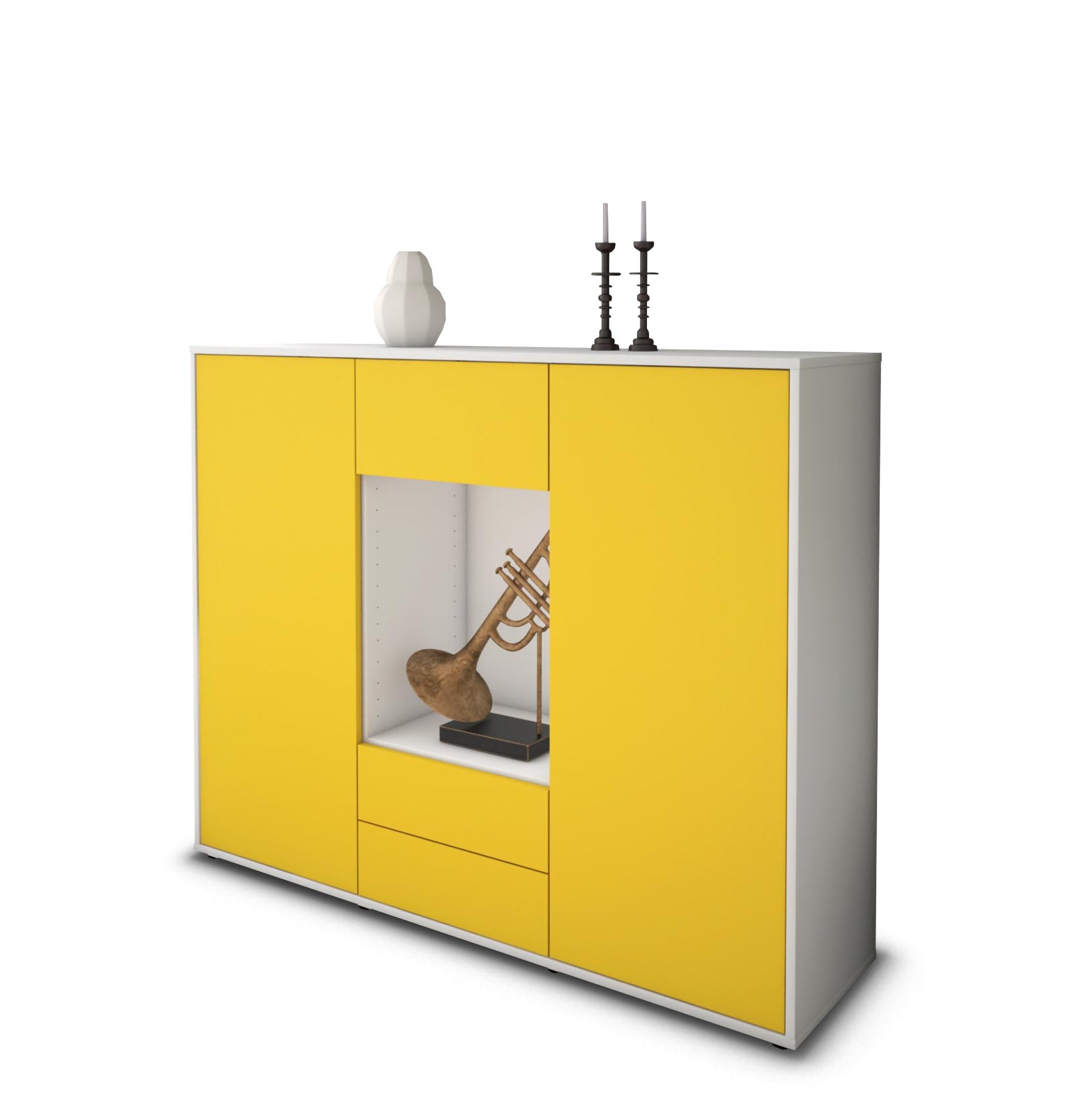 Highboard - Norina - Design Farbakzent - Freistehend mit Push to Open 136 cm Weiss