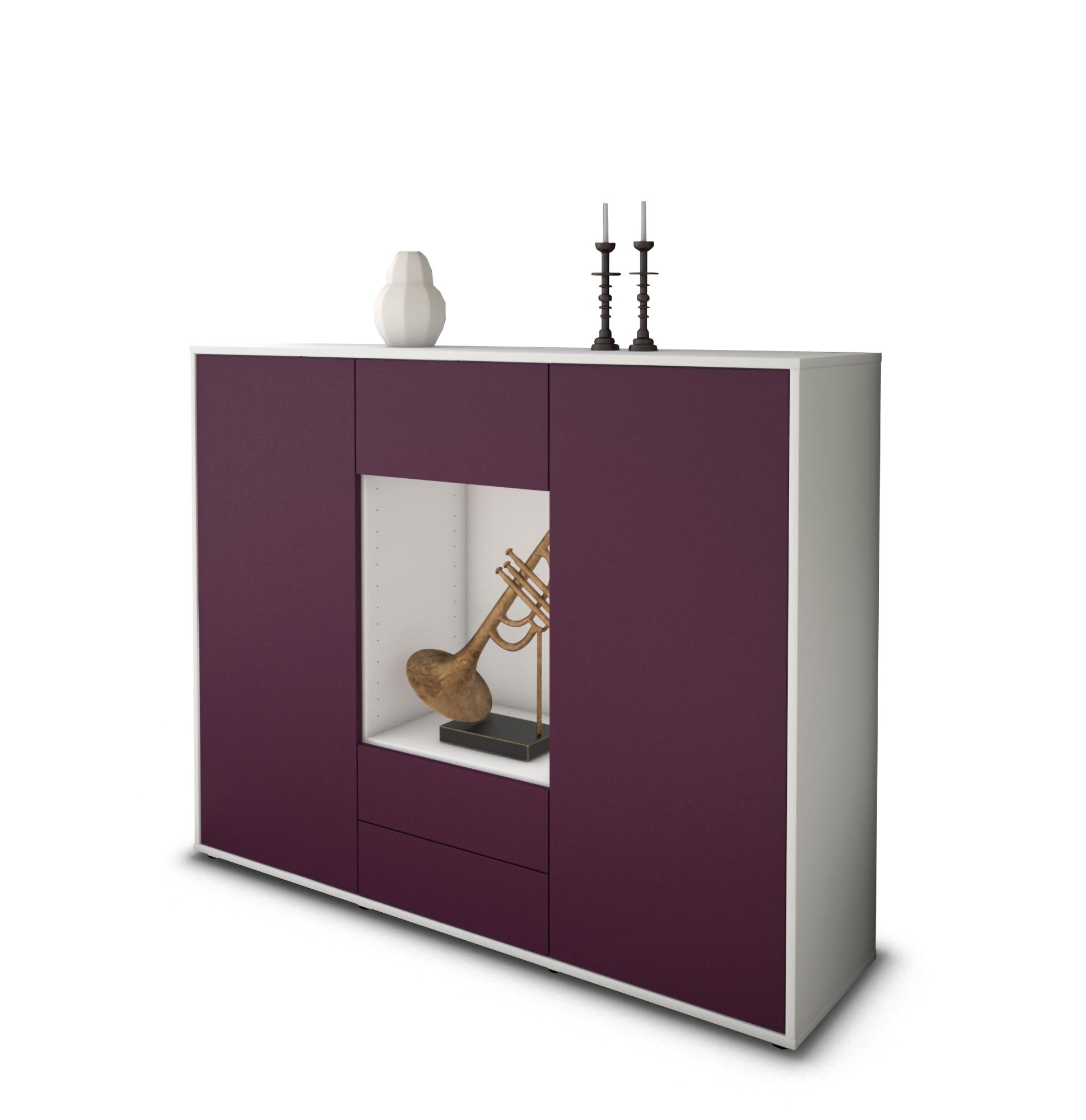 Highboard - Norina - Design Farbakzent - Freistehend mit Push to Open 136 cm Weiss