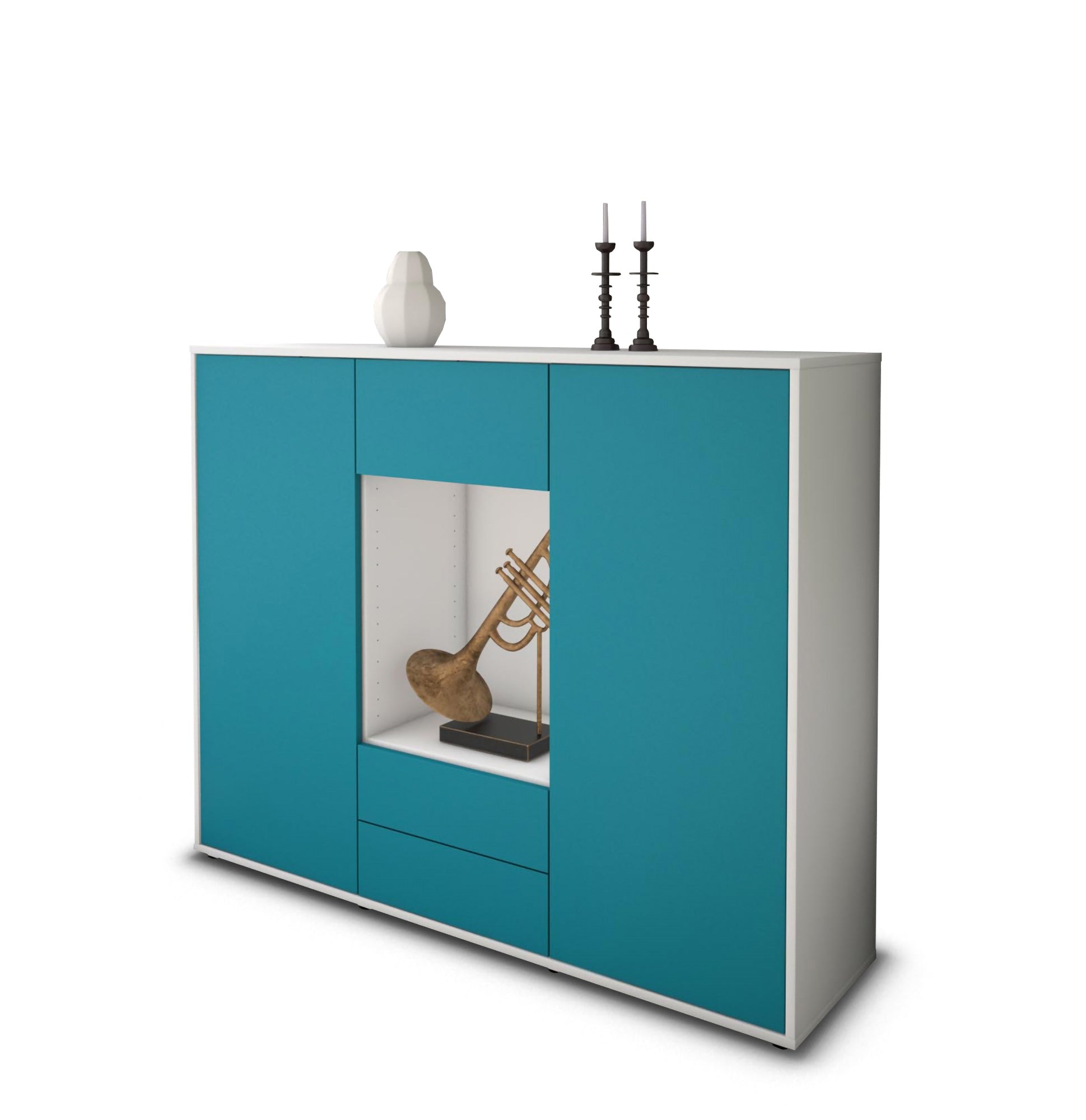 Highboard - Norina - Design Farbakzent - Freistehend mit Push to Open 136 cm Weiss