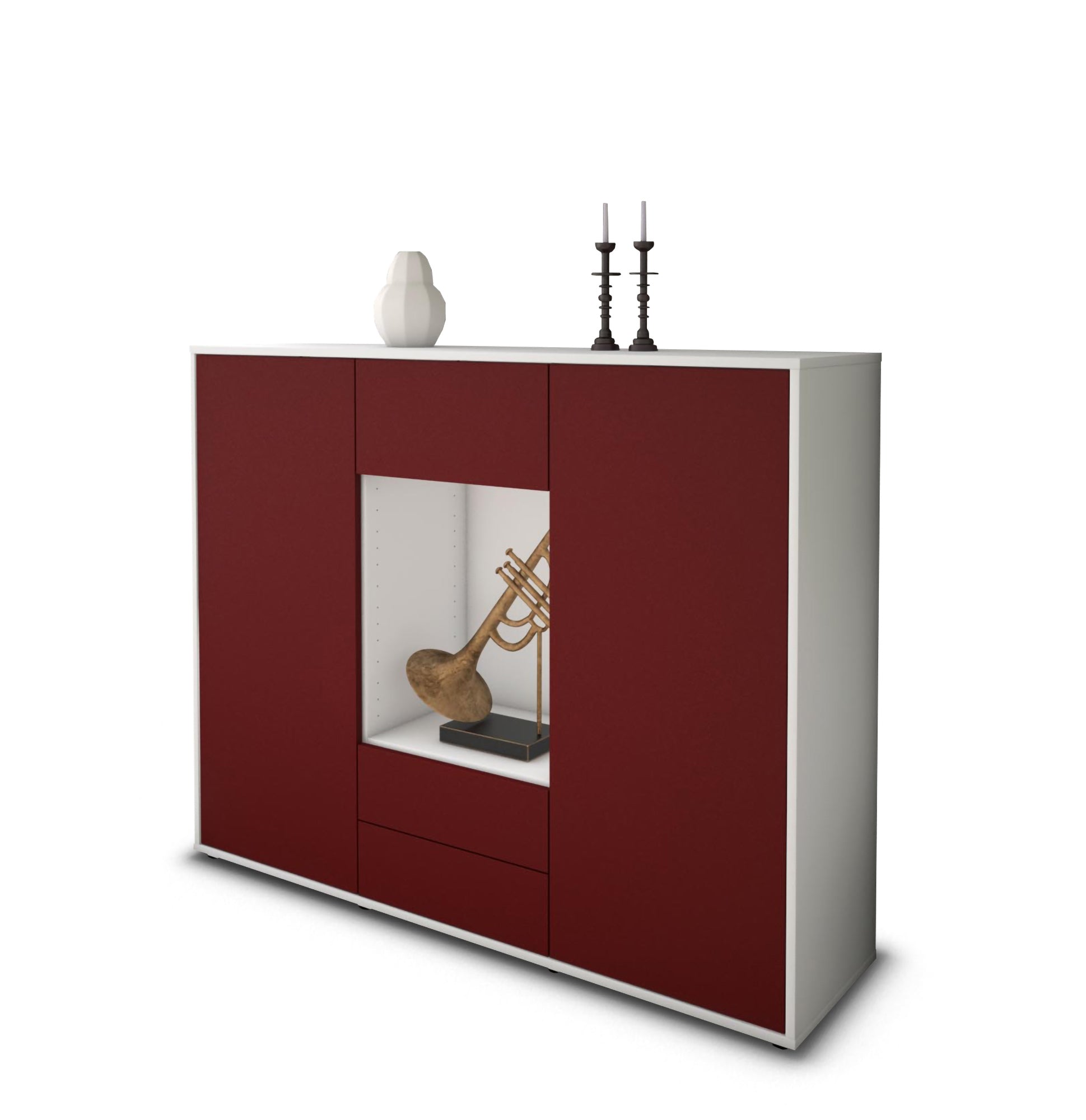 Highboard - Norina - Design Farbakzent - Freistehend mit Push to Open 136 cm Weiss