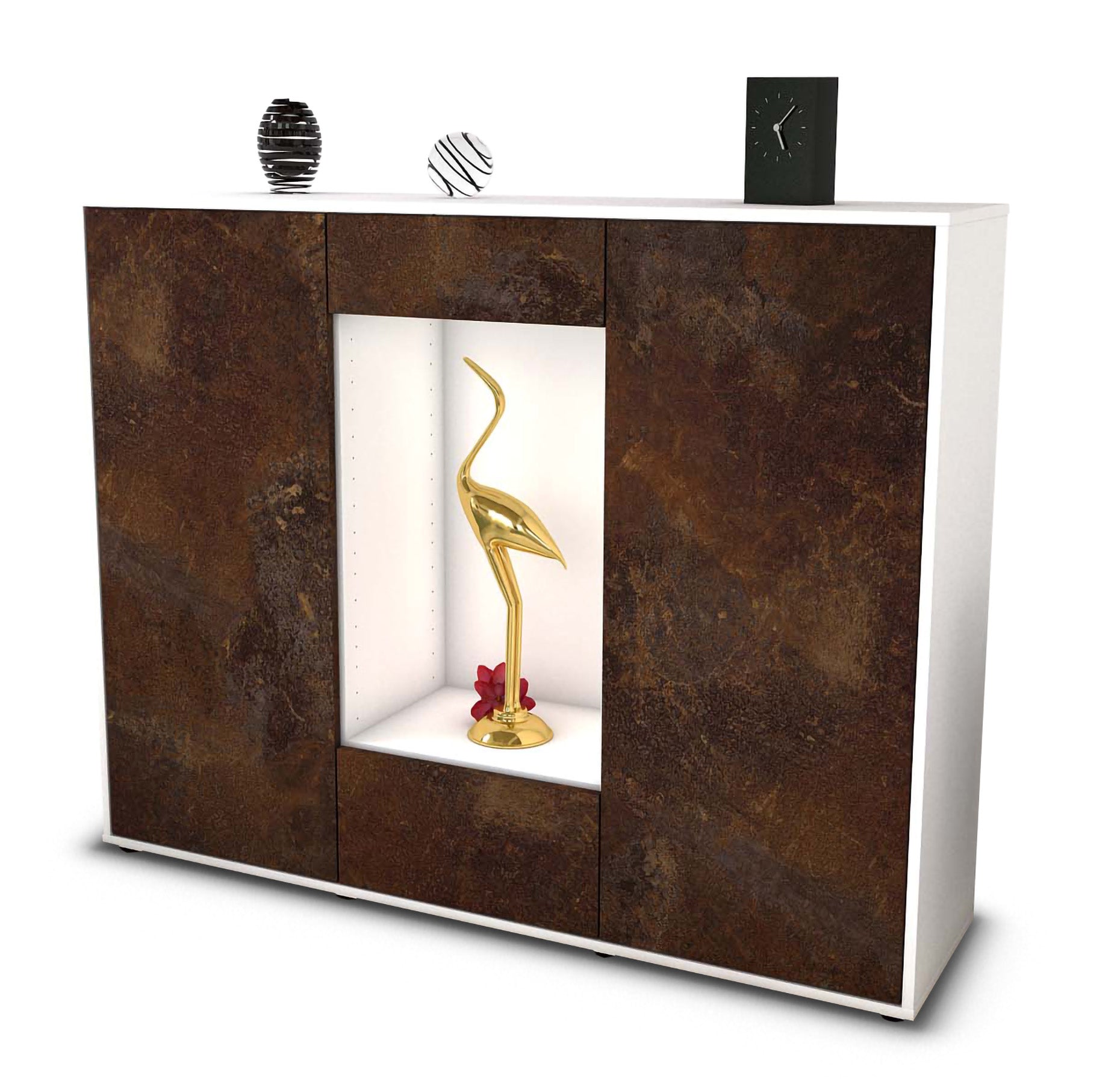 Highboard - Nova - Design Industrie Stil - Freistehend mit Push to Open 136 cm Weiss