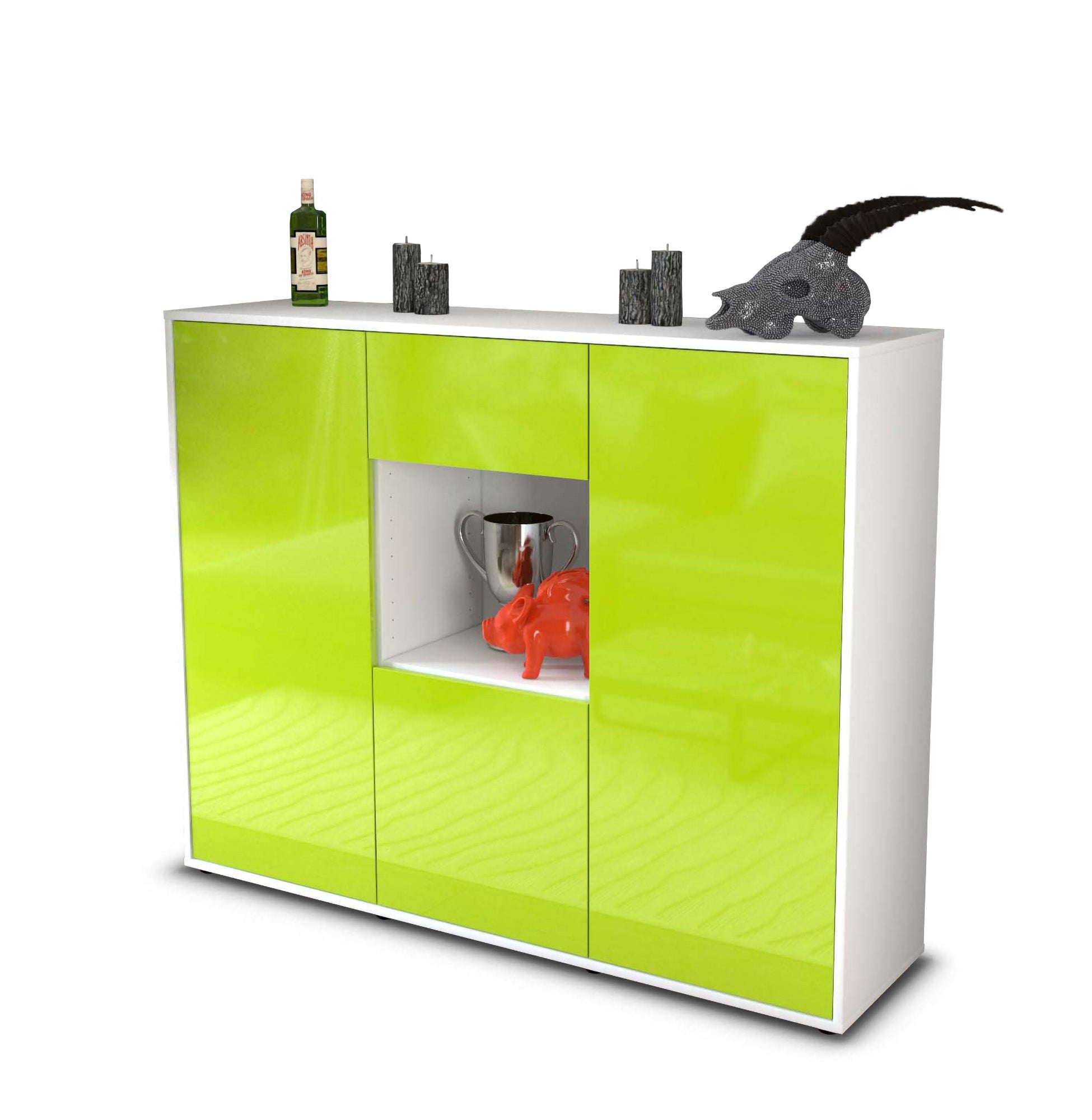 Highboard - Nuria - Design Hochglanz - Freistehend mit Push to Open 136 cm Weiss