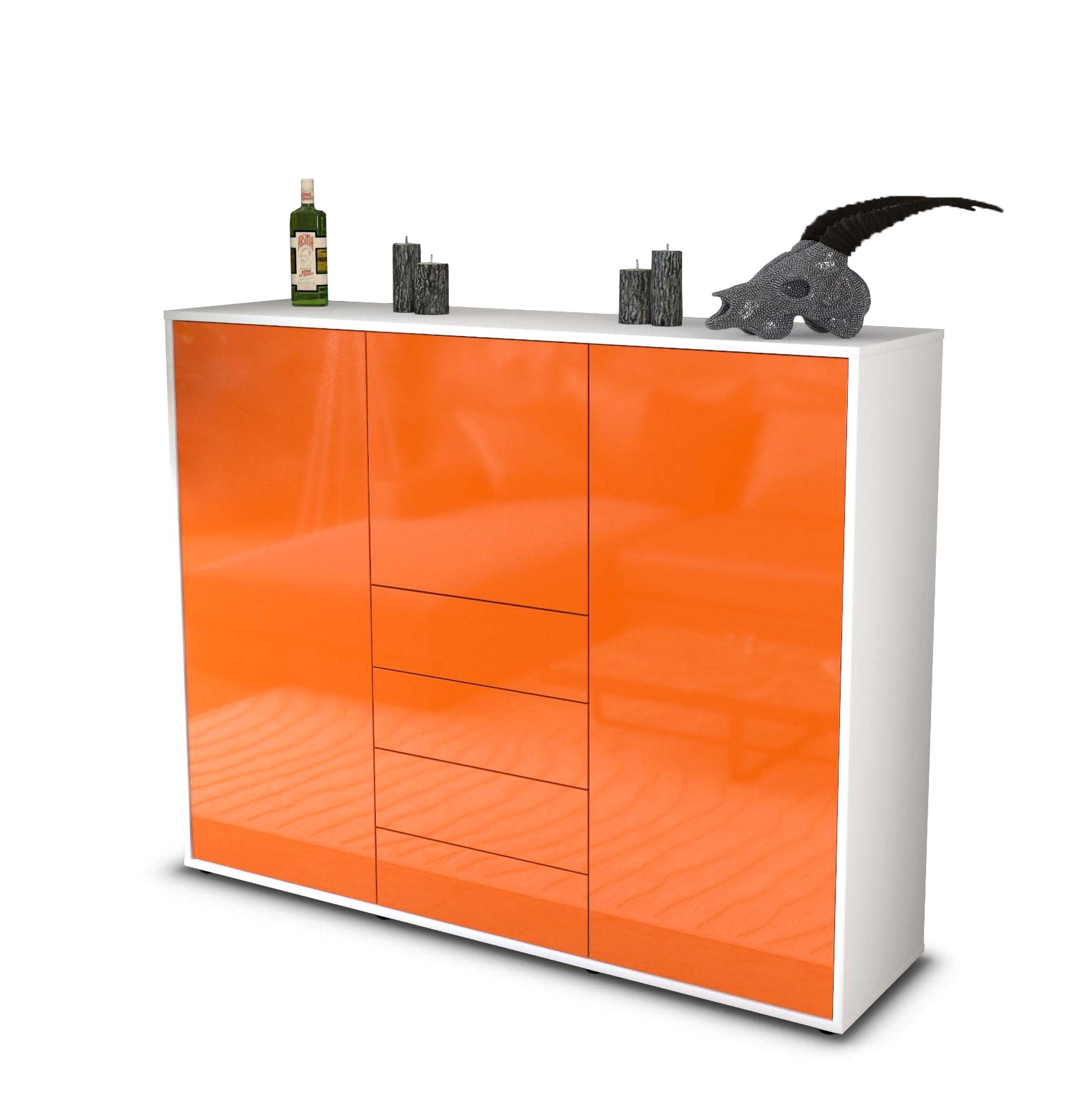Highboard - Pasquale - Design Hochglanz - Freistehend mit Push to Open 136 cm Weiss