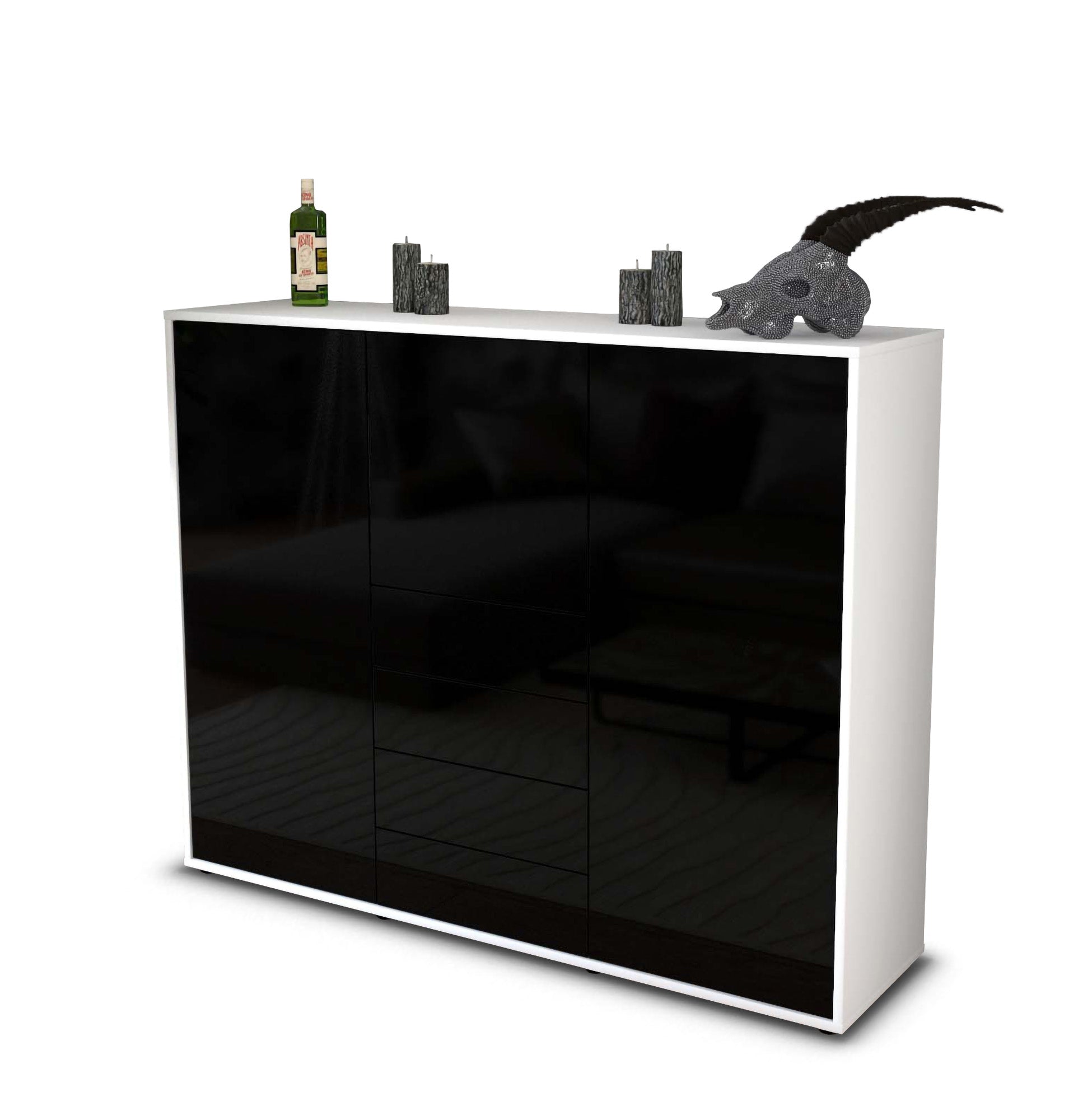 Highboard - Pasquale - Design Hochglanz - Freistehend mit Push to Open 136 cm Weiss