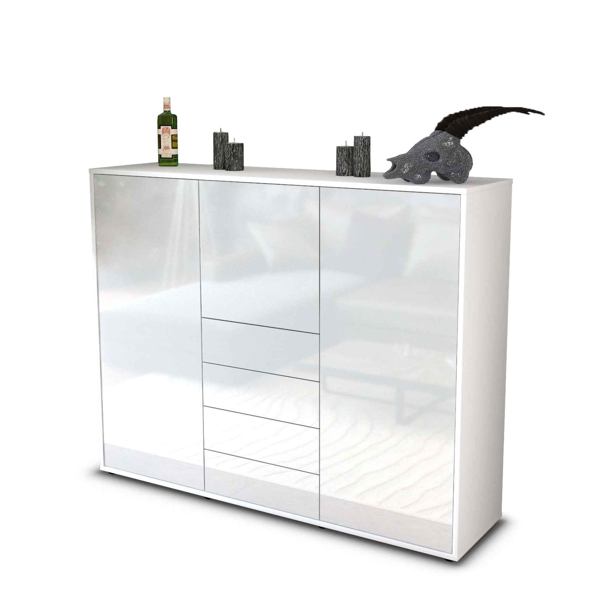 Highboard - Pasquale - Design Hochglanz - Freistehend mit Push to Open 136 cm Weiss