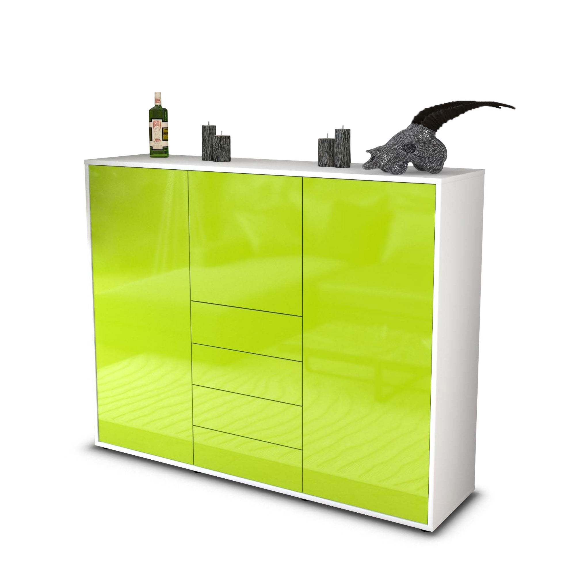 Highboard - Pasquale - Design Hochglanz - Freistehend mit Push to Open 136 cm Weiss