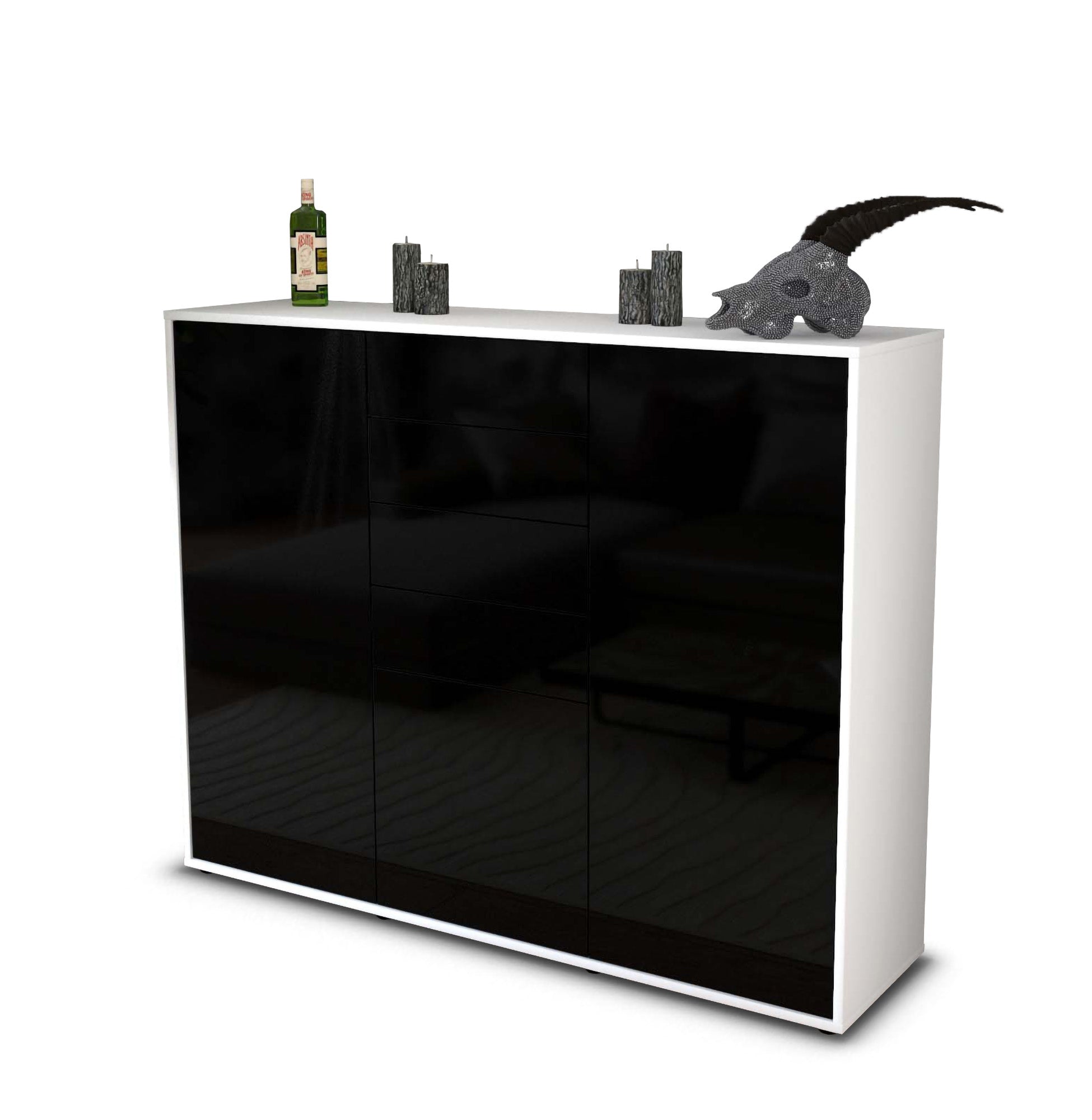Highboard - Patricia - Design Hochglanz - Freistehend mit Push to Open 136 cm Weiss