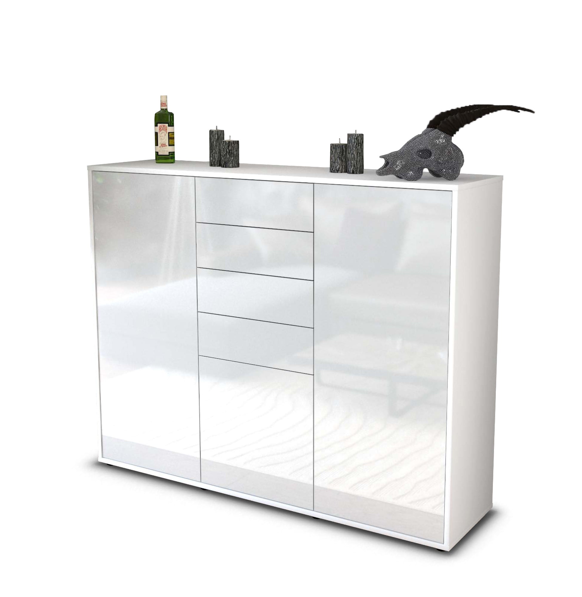 Highboard - Patricia - Design Hochglanz - Freistehend mit Push to Open 136 cm Weiss
