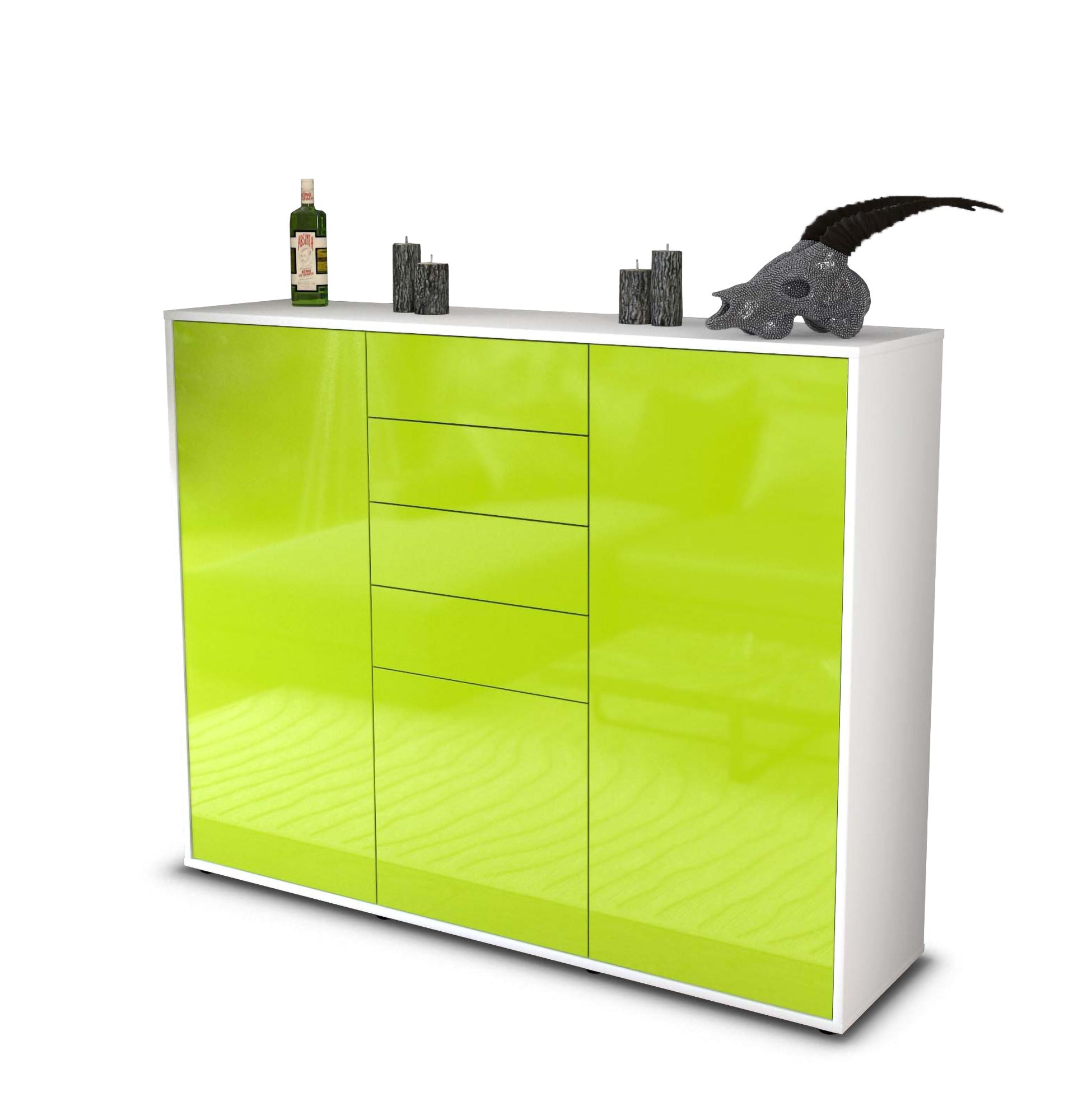 Highboard - Patricia - Design Hochglanz - Freistehend mit Push to Open 136 cm Weiss