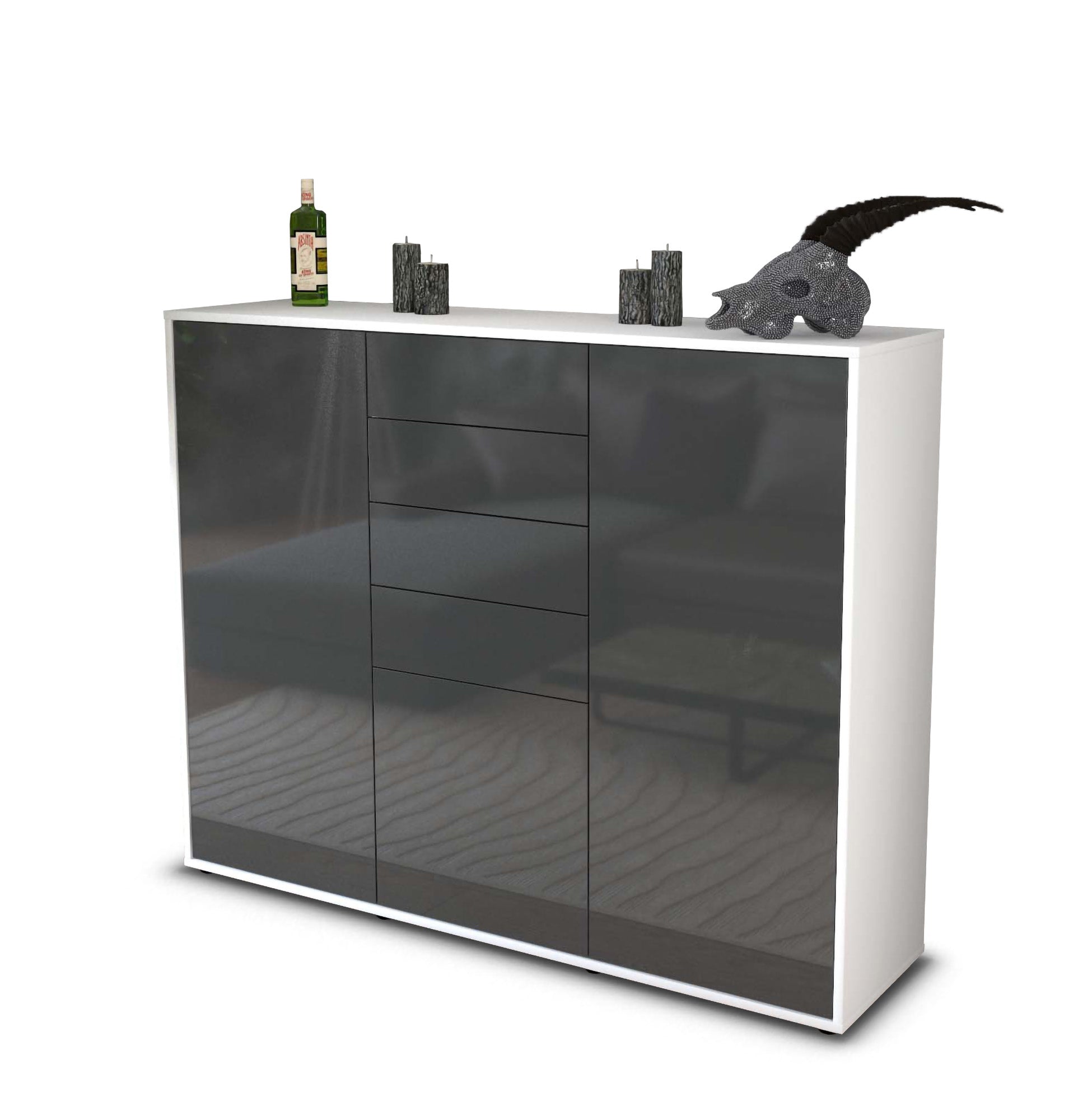 Highboard - Patricia - Design Hochglanz - Freistehend mit Push to Open 136 cm Weiss
