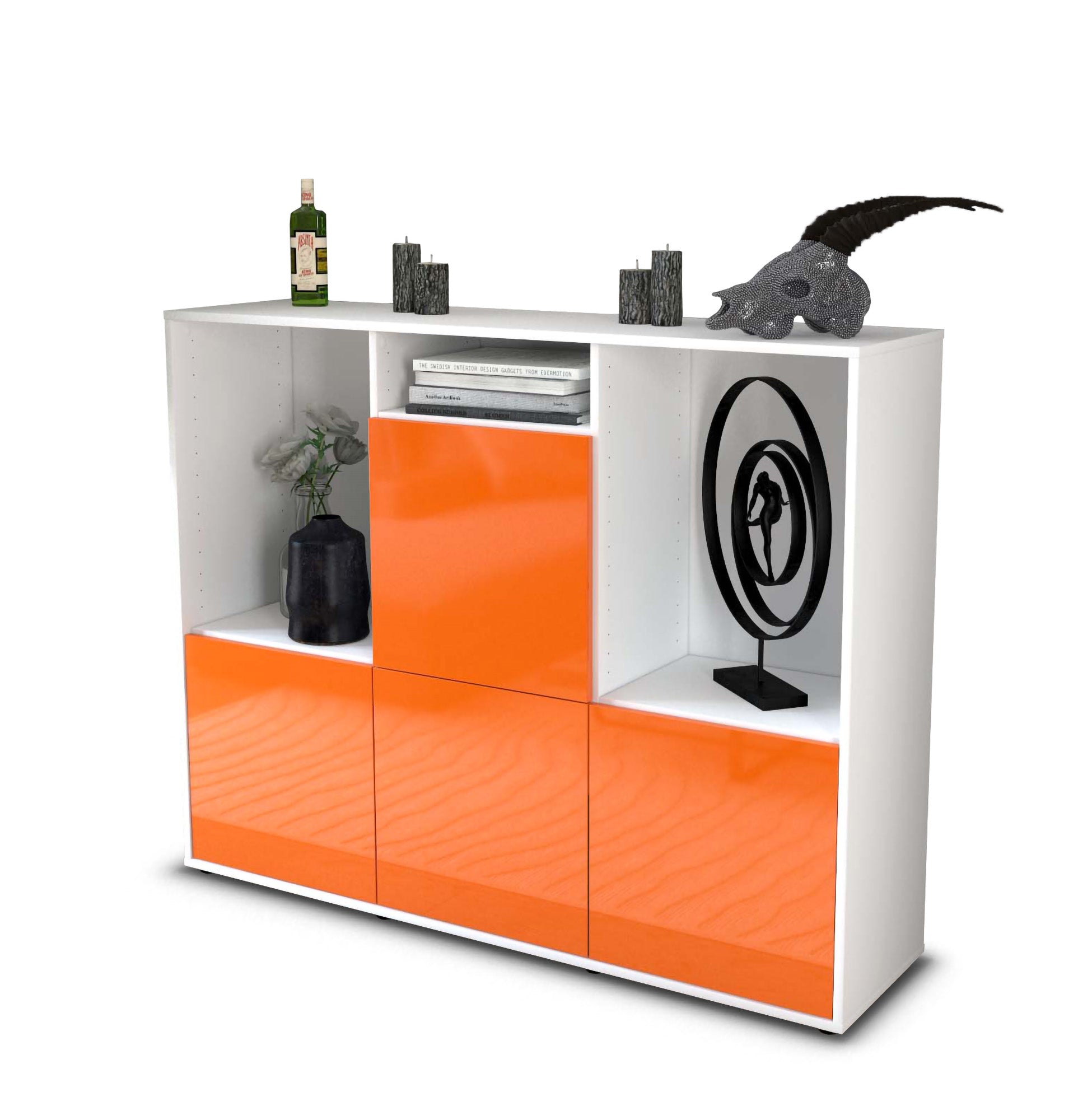 Highboard - Saskia - Design Hochglanz - Freistehend mit Push to Open 136 cm Weiss