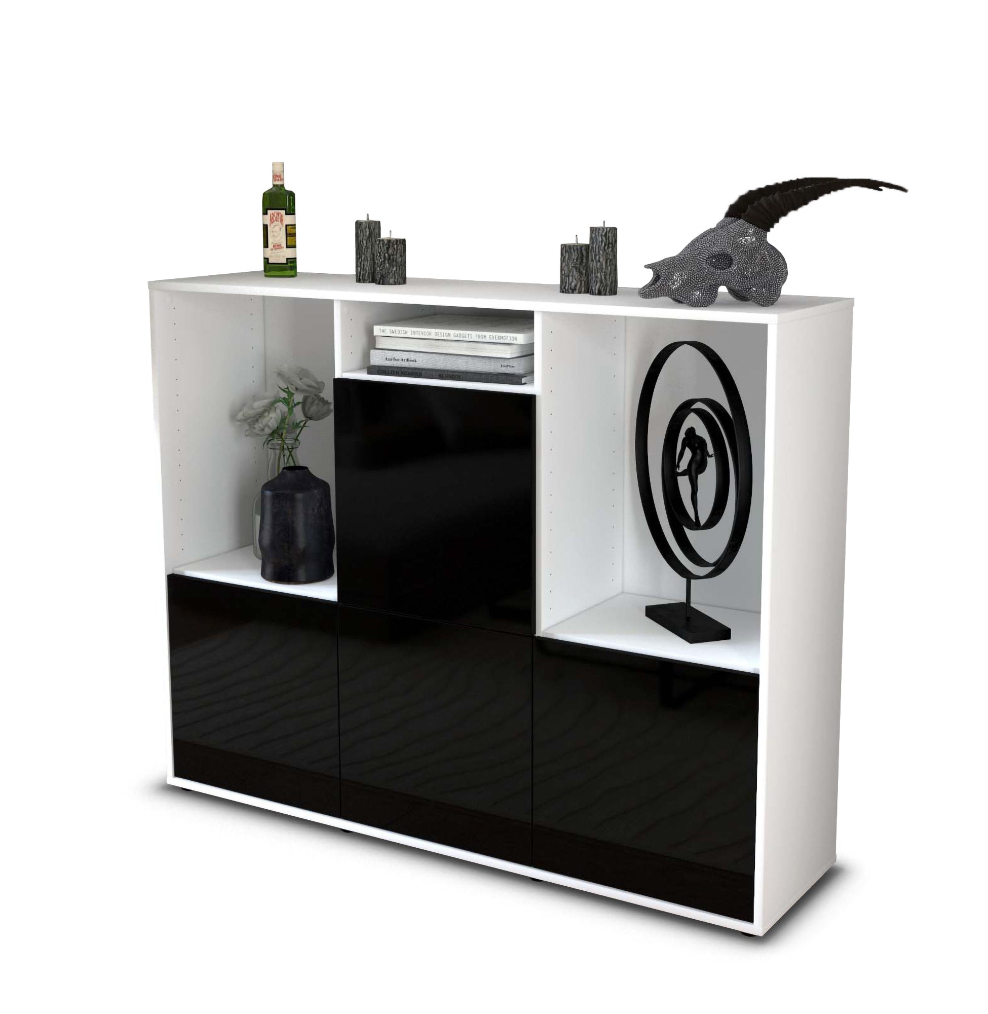 Highboard - Saskia - Design Hochglanz - Freistehend mit Push to Open 136 cm Weiss