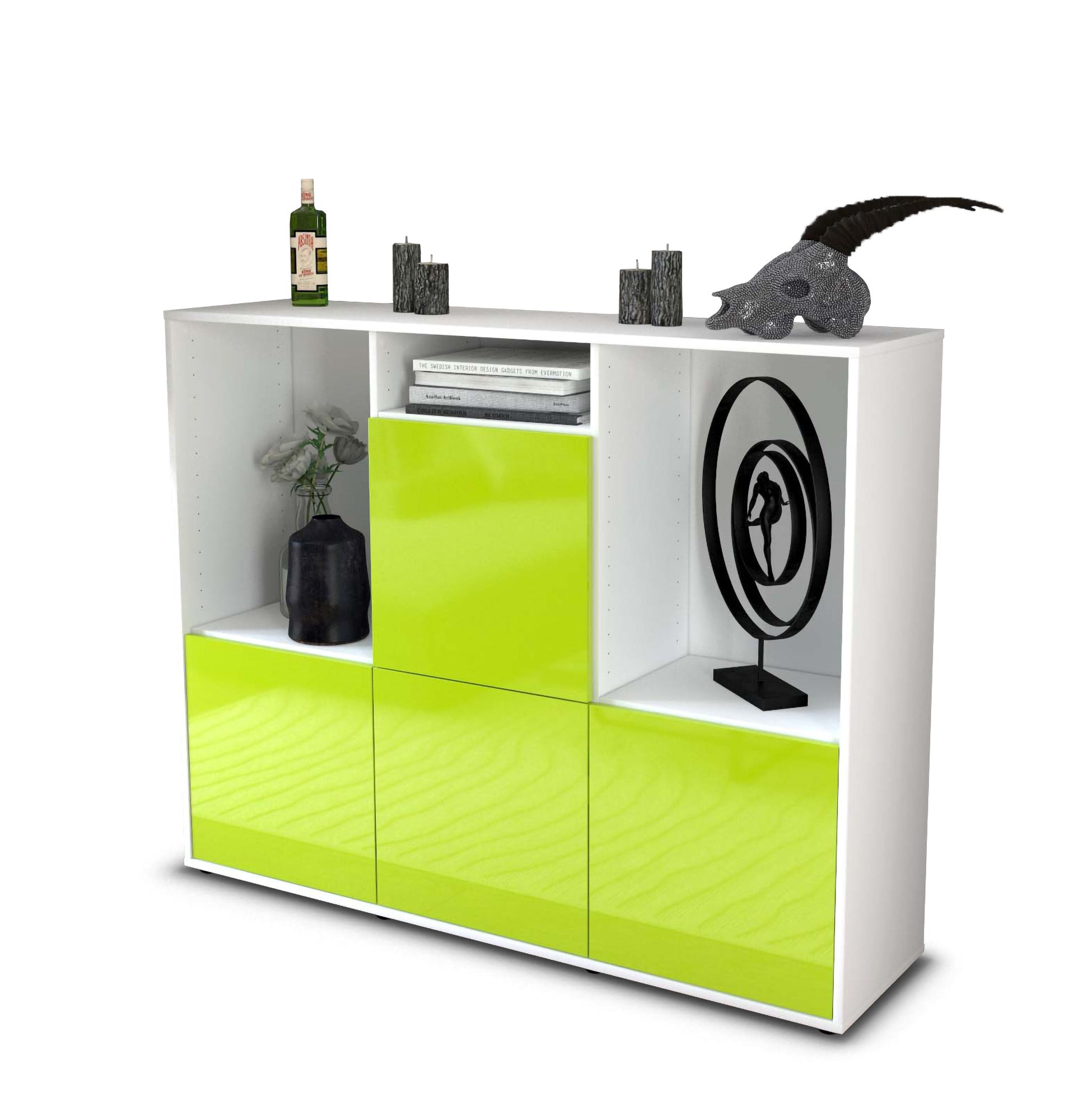 Highboard - Saskia - Design Hochglanz - Freistehend mit Push to Open 136 cm Weiss