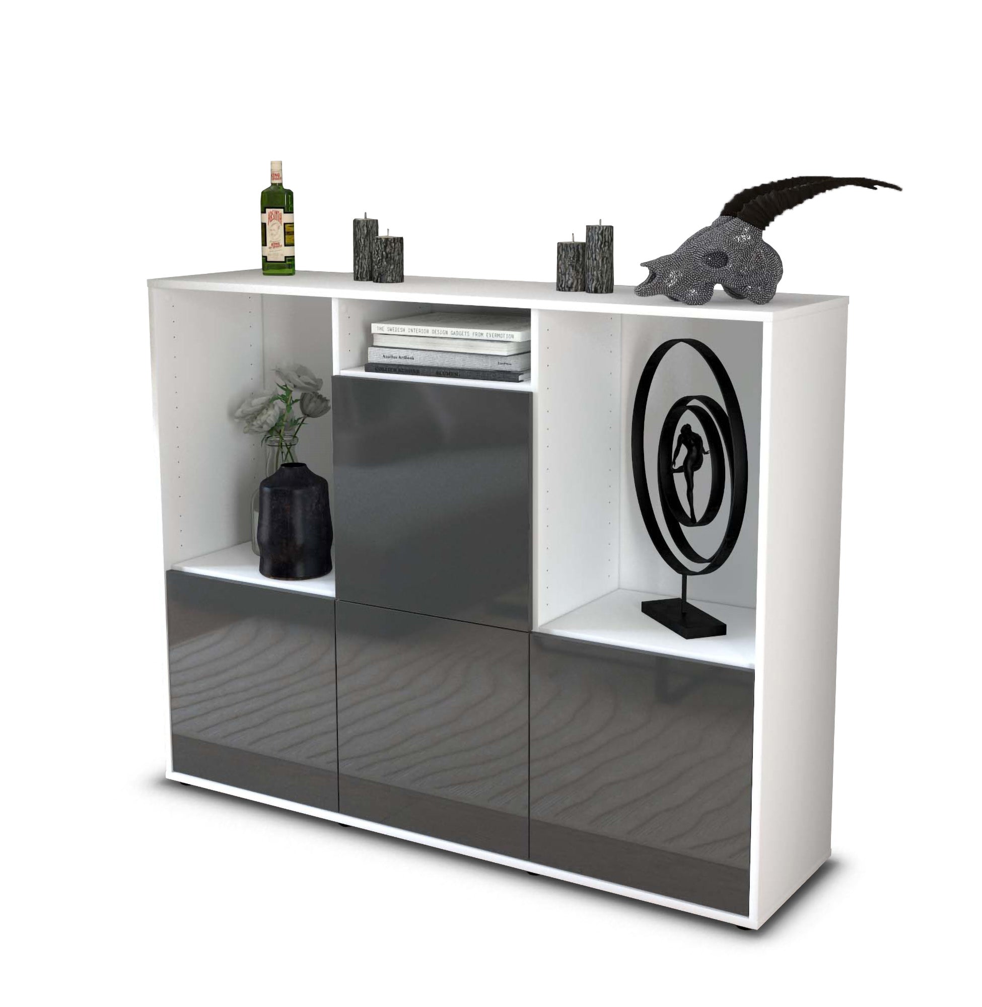Highboard - Saskia - Design Hochglanz - Freistehend mit Push to Open 136 cm Weiss