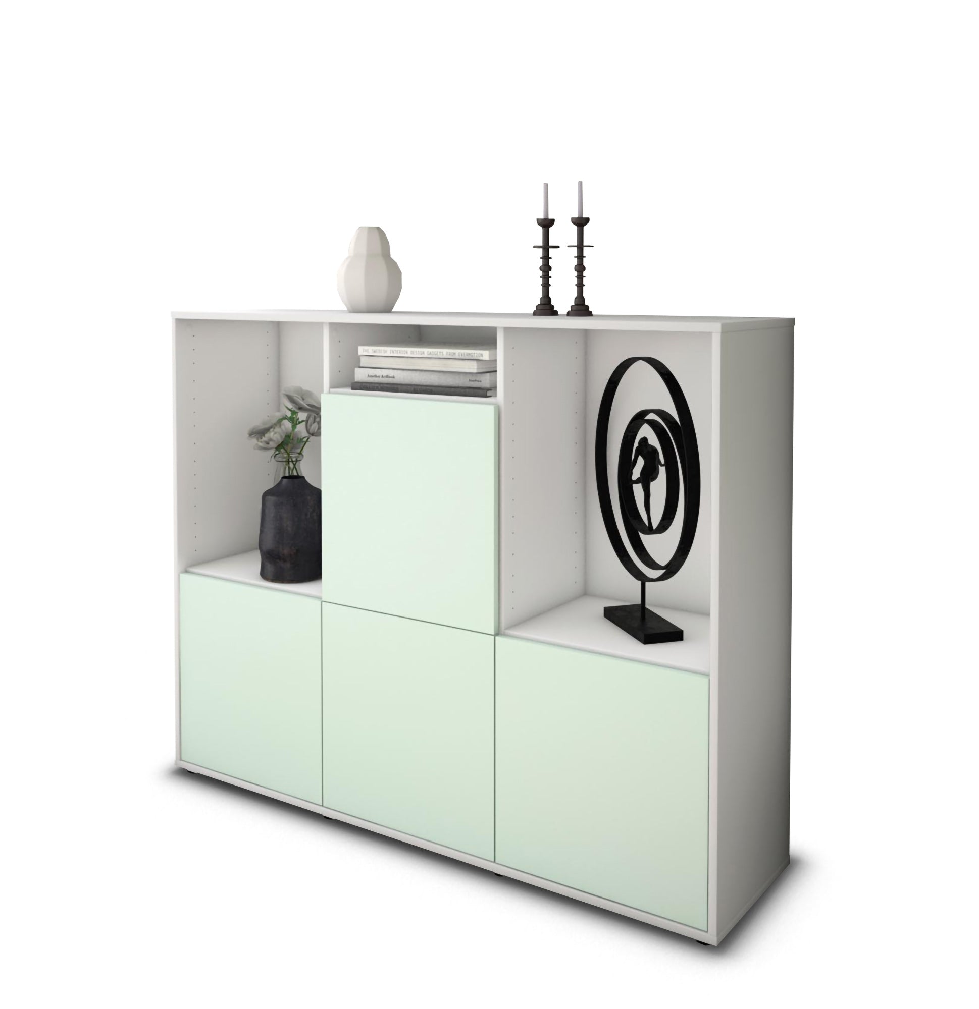 Highboard - Saskia - Design Farbakzent - Freistehend mit Push to Open 136 cm Weiss