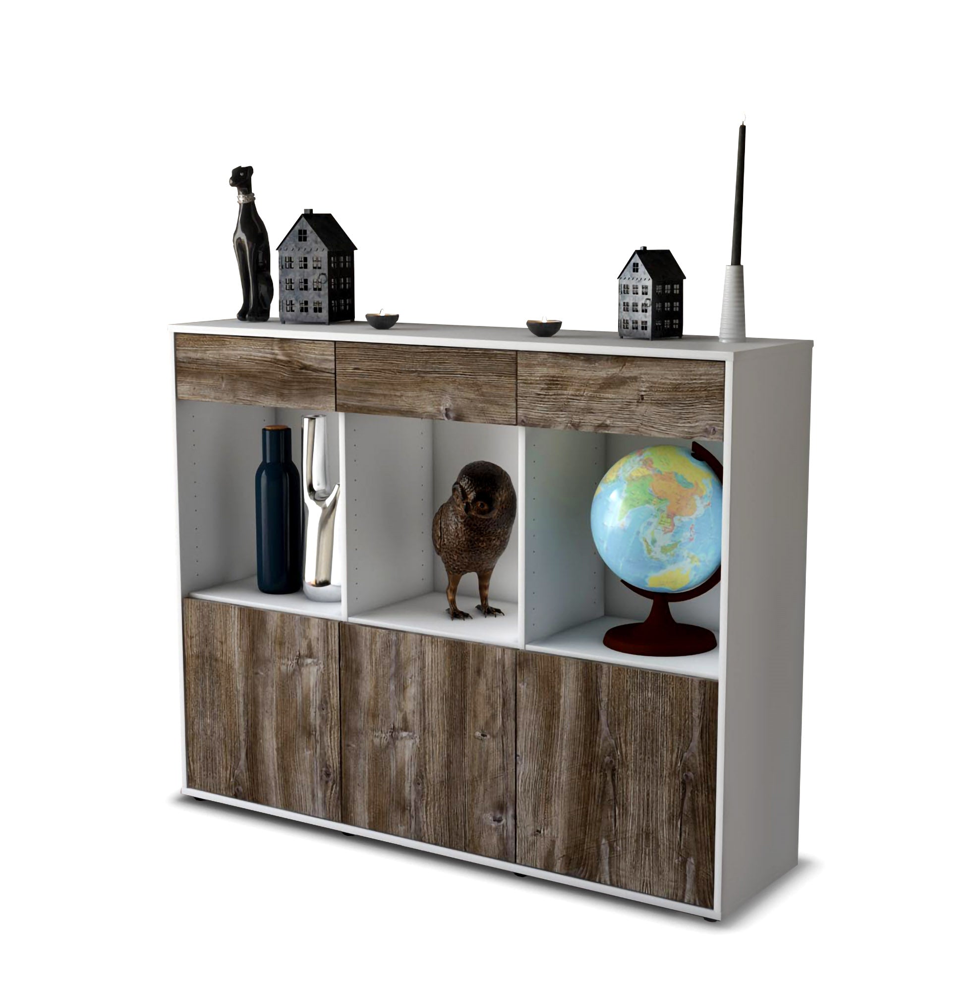 Highboard - Selina - Design Holzdekor - Freistehend mit Push to Open 136 cm Weiss