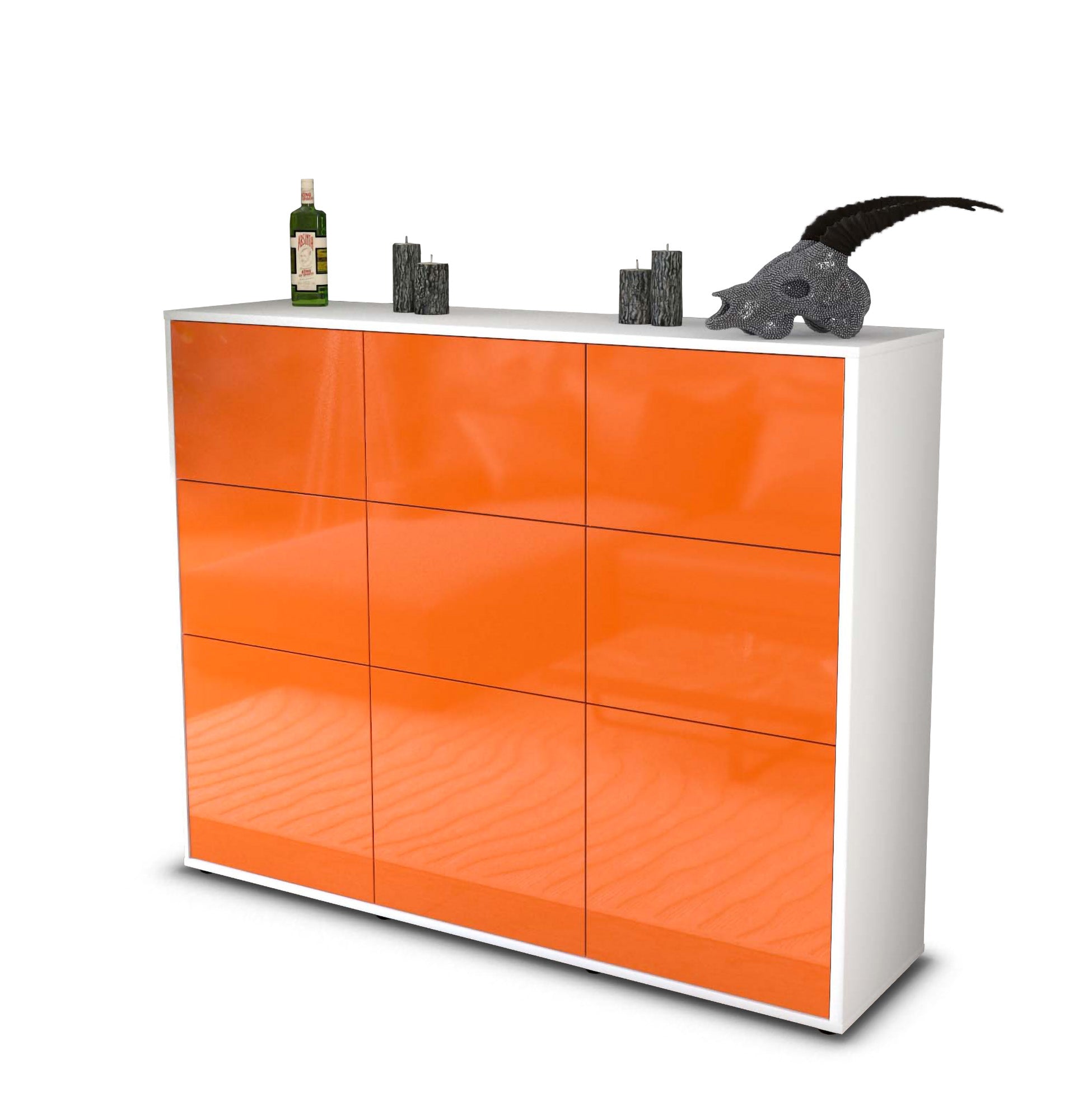 Highboard - Silvana - Design Hochglanz - Freistehend mit Push to Open 136 cm Weiss