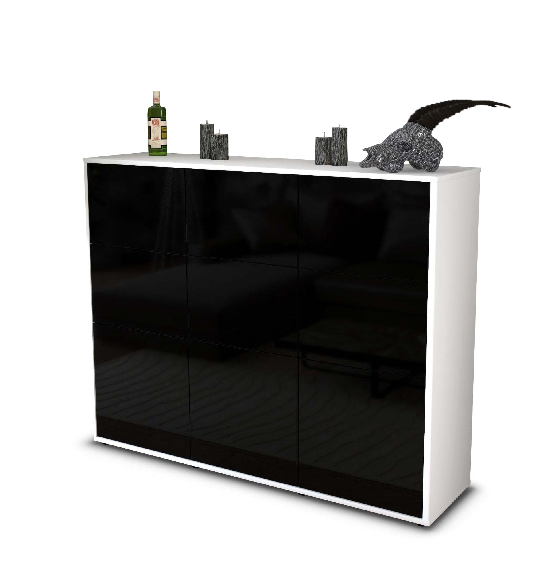 Highboard - Silvana - Design Hochglanz - Freistehend mit Push to Open 136 cm Weiss