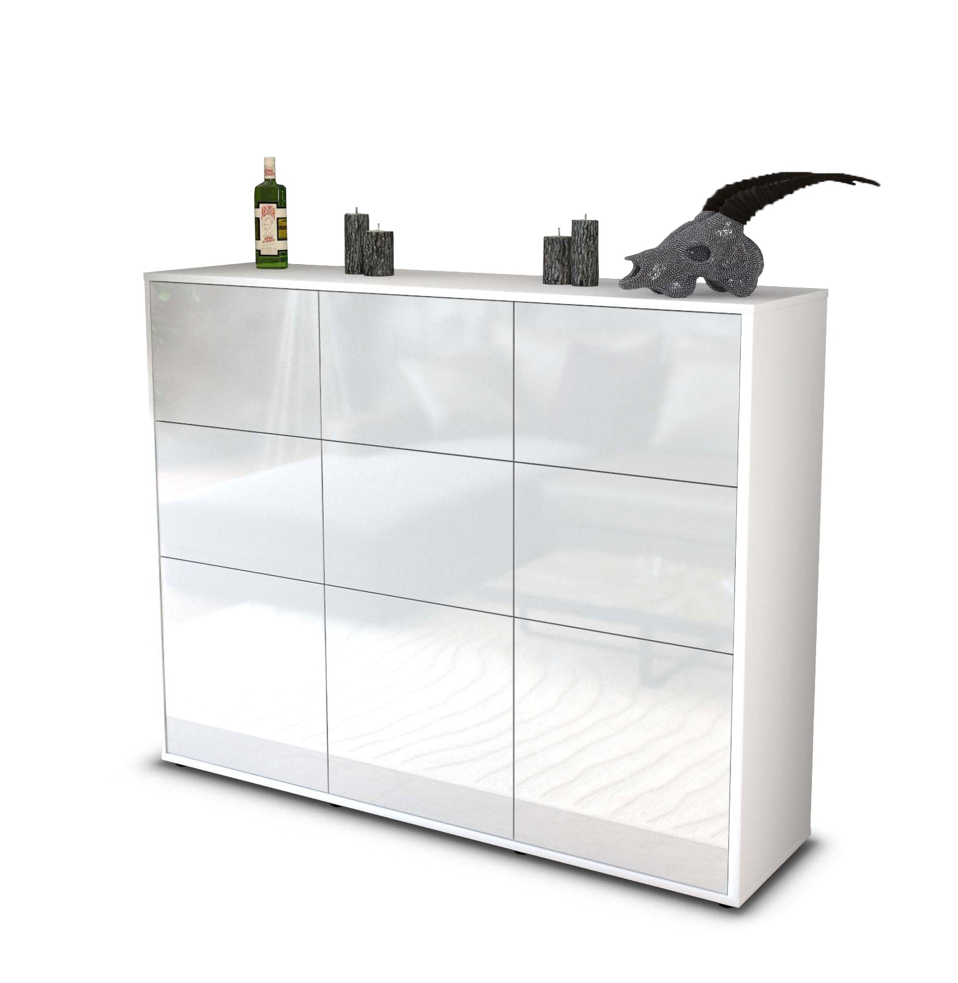 Highboard - Silvana - Design Hochglanz - Freistehend mit Push to Open 136 cm Weiss