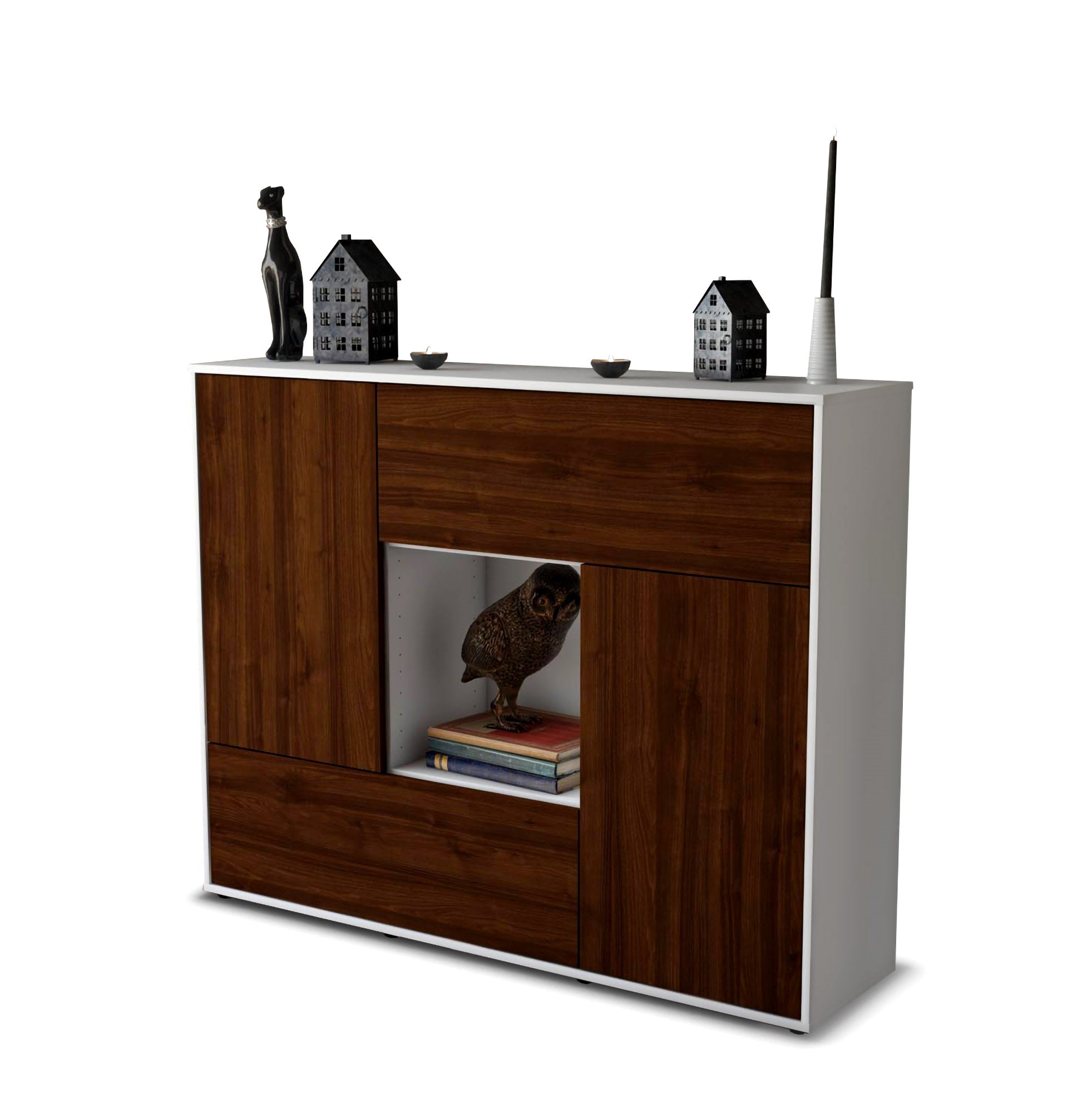 Highboard - Vicky - Design Holzdekor - Freistehend mit Push to Open 136 cm Weiss