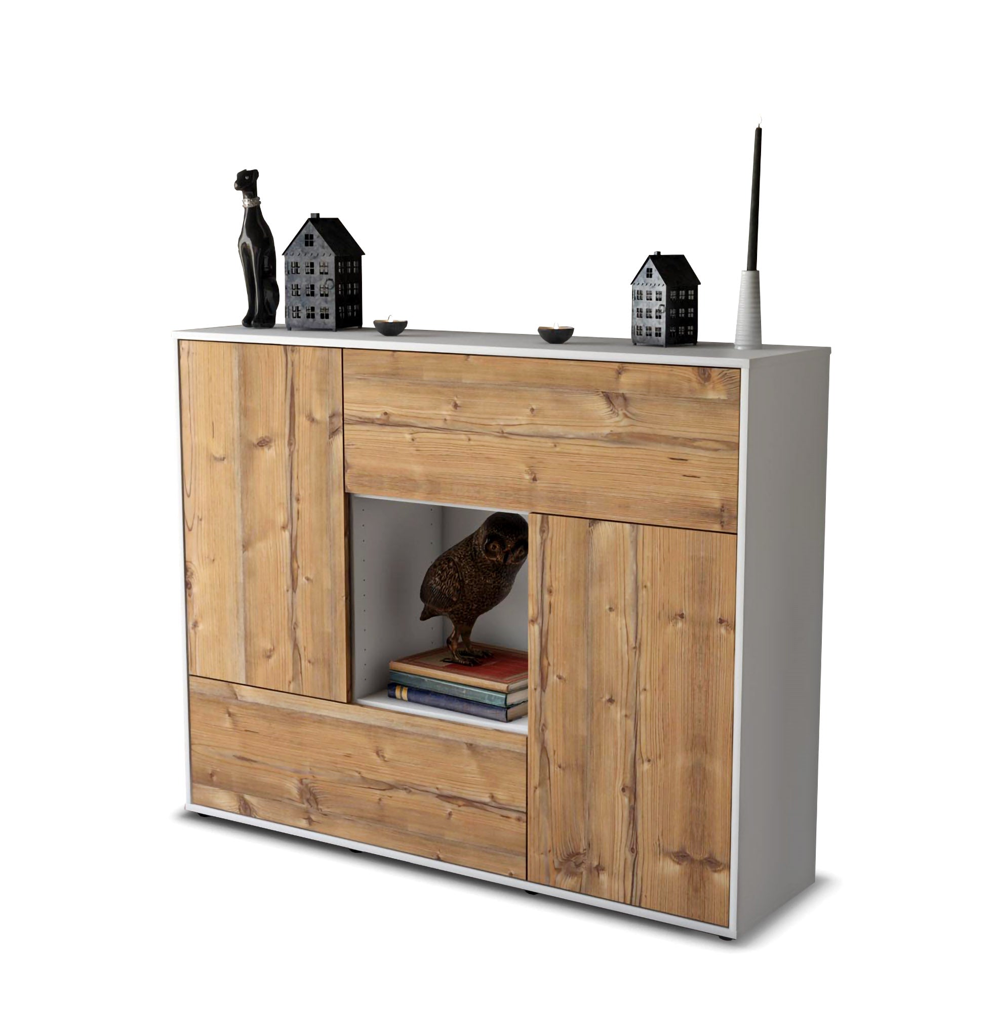 Highboard - Vicky - Design Holzdekor - Freistehend mit Push to Open 136 cm Weiss