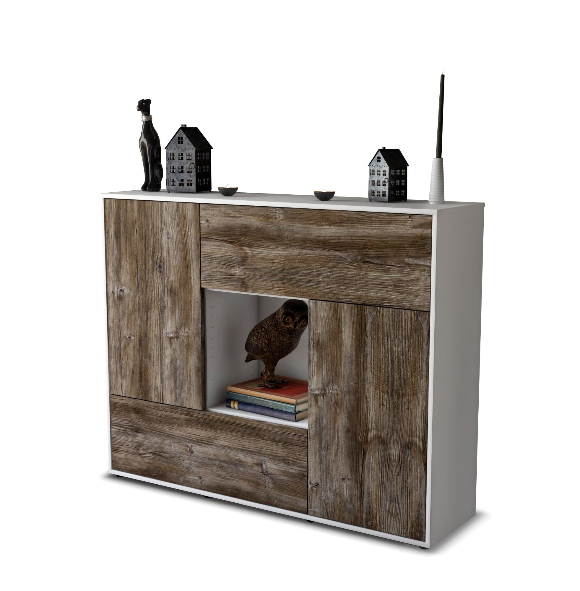 Highboard - Vicky - Design Holzdekor - Freistehend mit Push to Open 136 cm Weiss