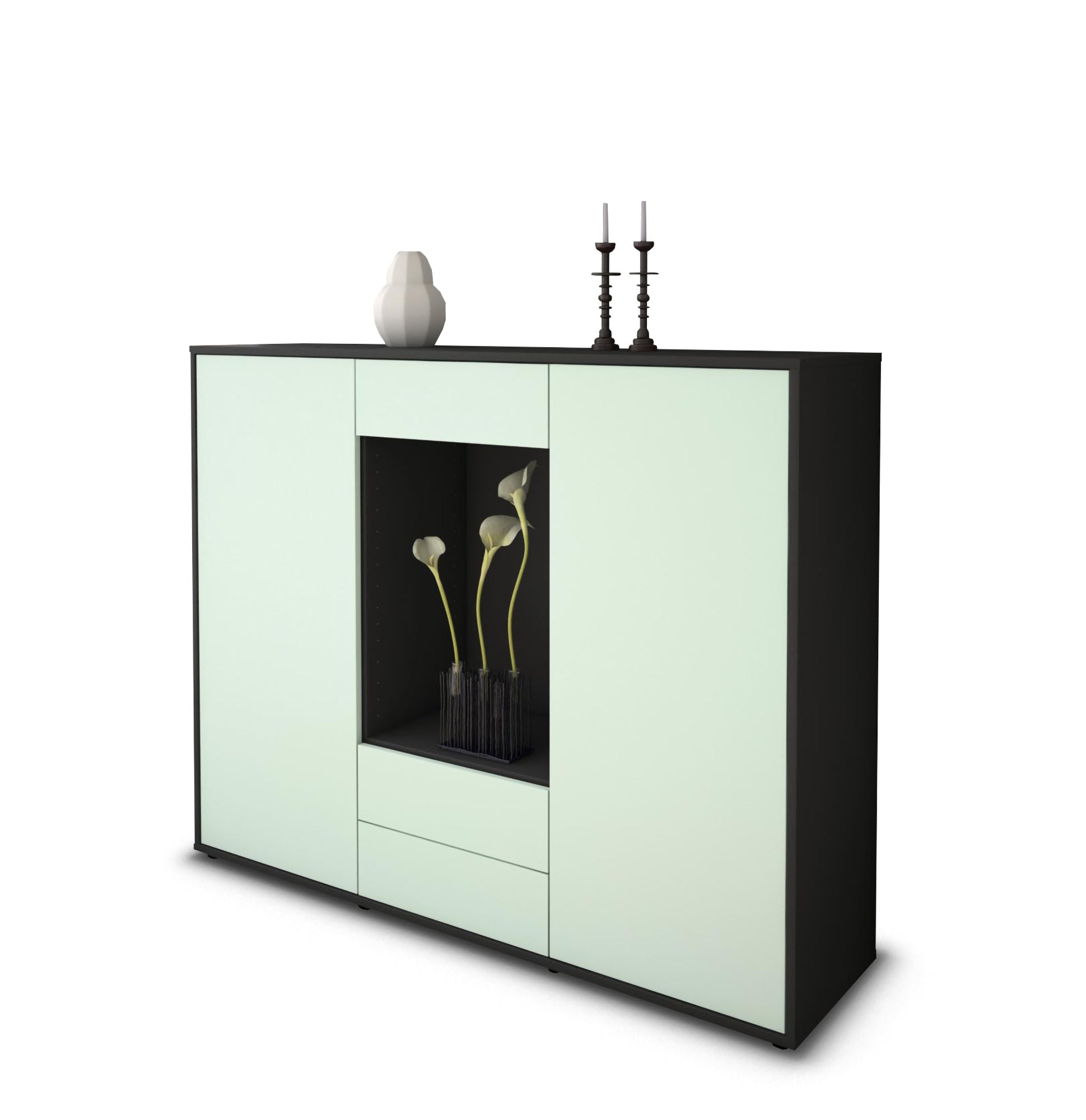 Highboard - Marilena - Design Farbakzent - Freistehend mit Push to Open 136 cm Anthrazit
