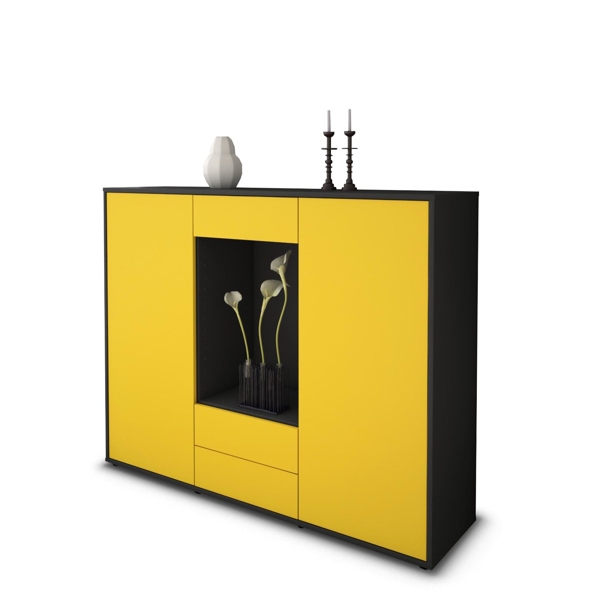 Highboard - Marilena - Design Farbakzent - Freistehend mit Push to Open 136 cm Anthrazit