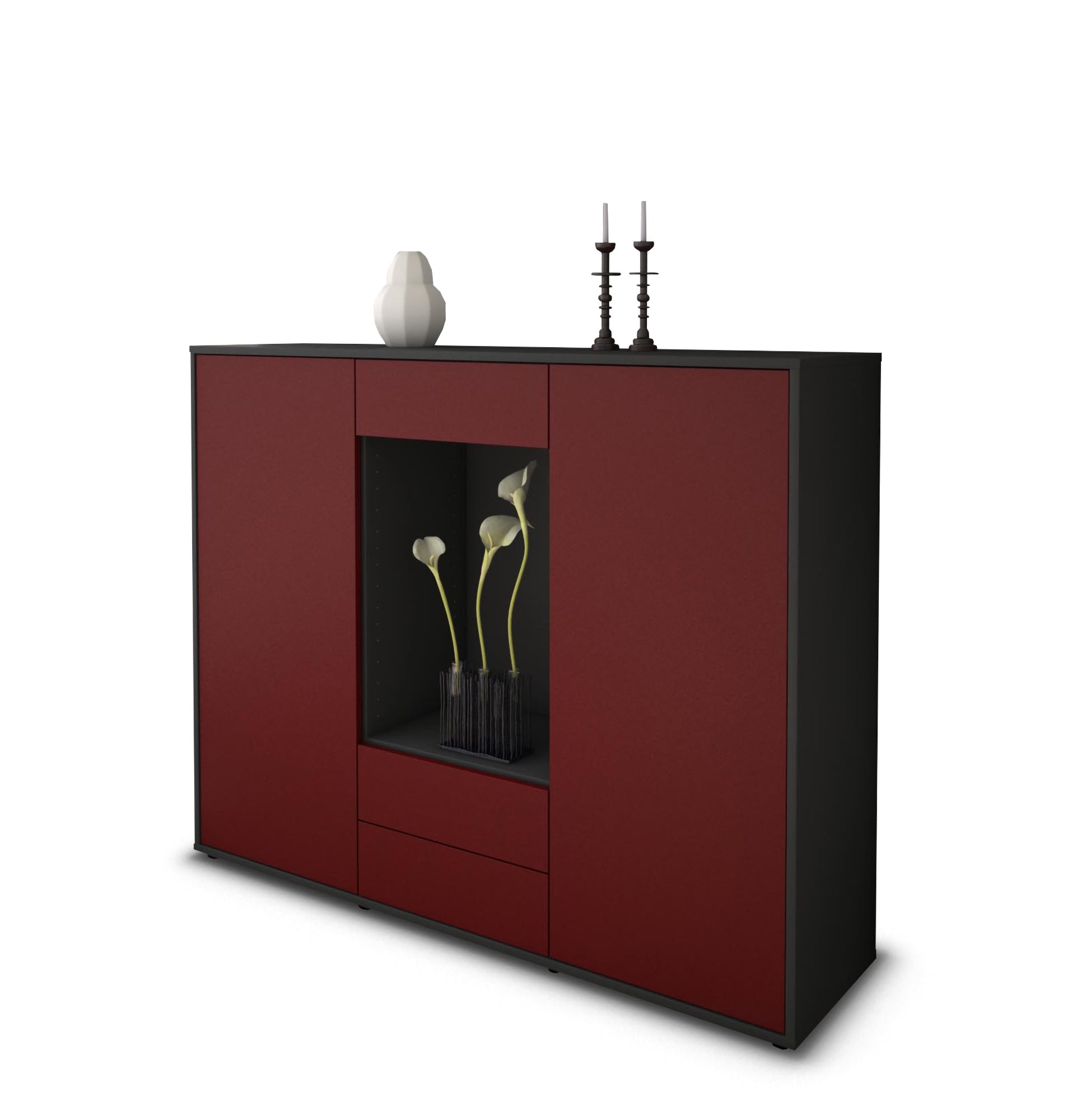 Highboard - Marilena - Design Farbakzent - Freistehend mit Push to Open 136 cm Anthrazit