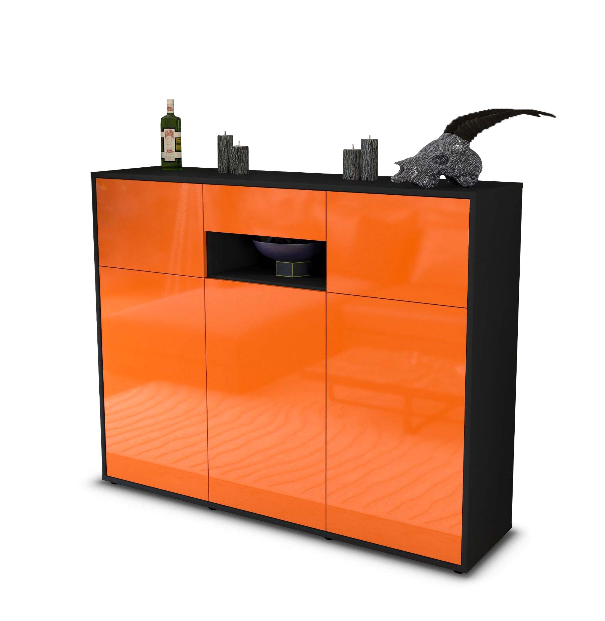 Highboard - Matilda - Design Hochglanz - Freistehend mit Push to Open 136 cm Anthrazit