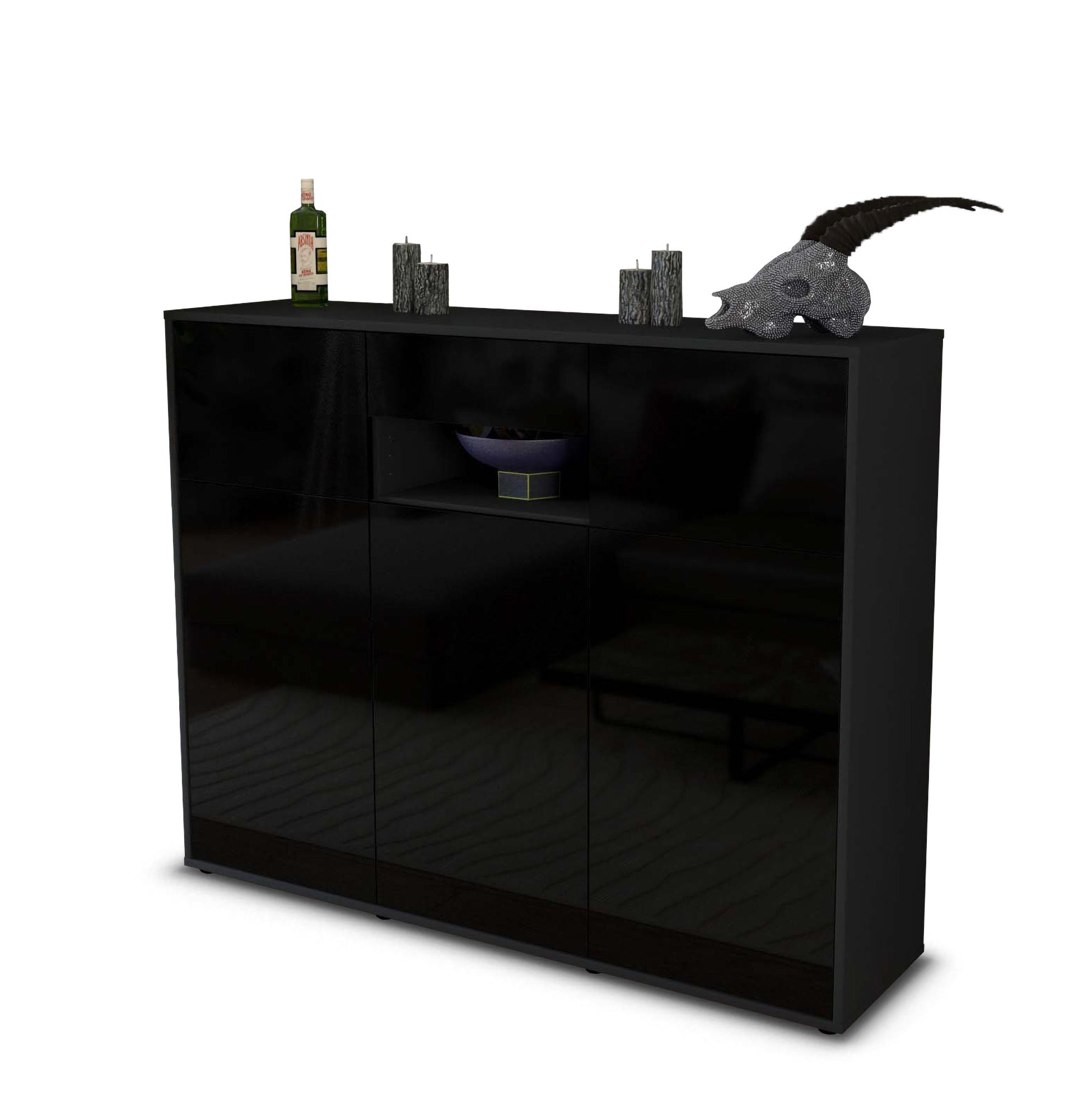 Highboard - Matilda - Design Hochglanz - Freistehend mit Push to Open 136 cm Anthrazit