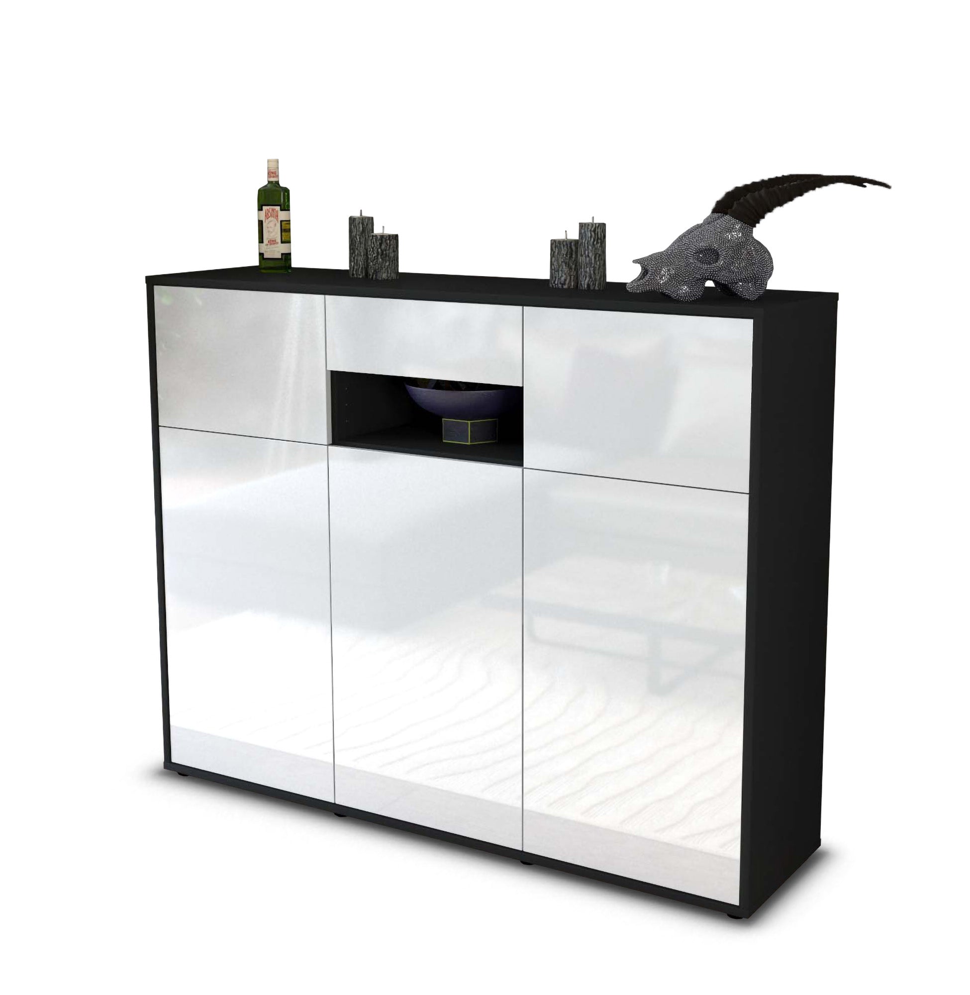 Highboard - Matilda - Design Hochglanz - Freistehend mit Push to Open 136 cm Anthrazit
