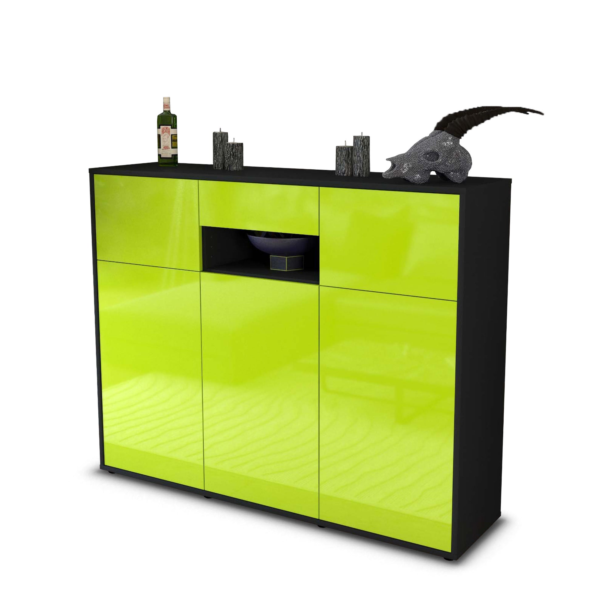 Highboard - Matilda - Design Hochglanz - Freistehend mit Push to Open 136 cm Anthrazit