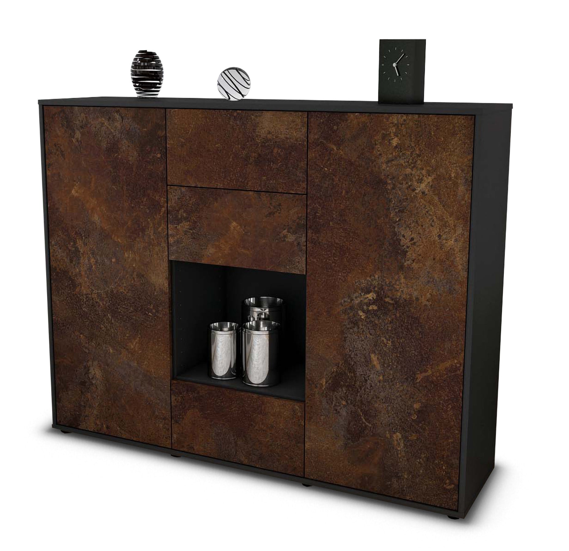 Highboard - Nora - Design Industrie Stil - Freistehend mit Push to Open 136 cm Anthrazit