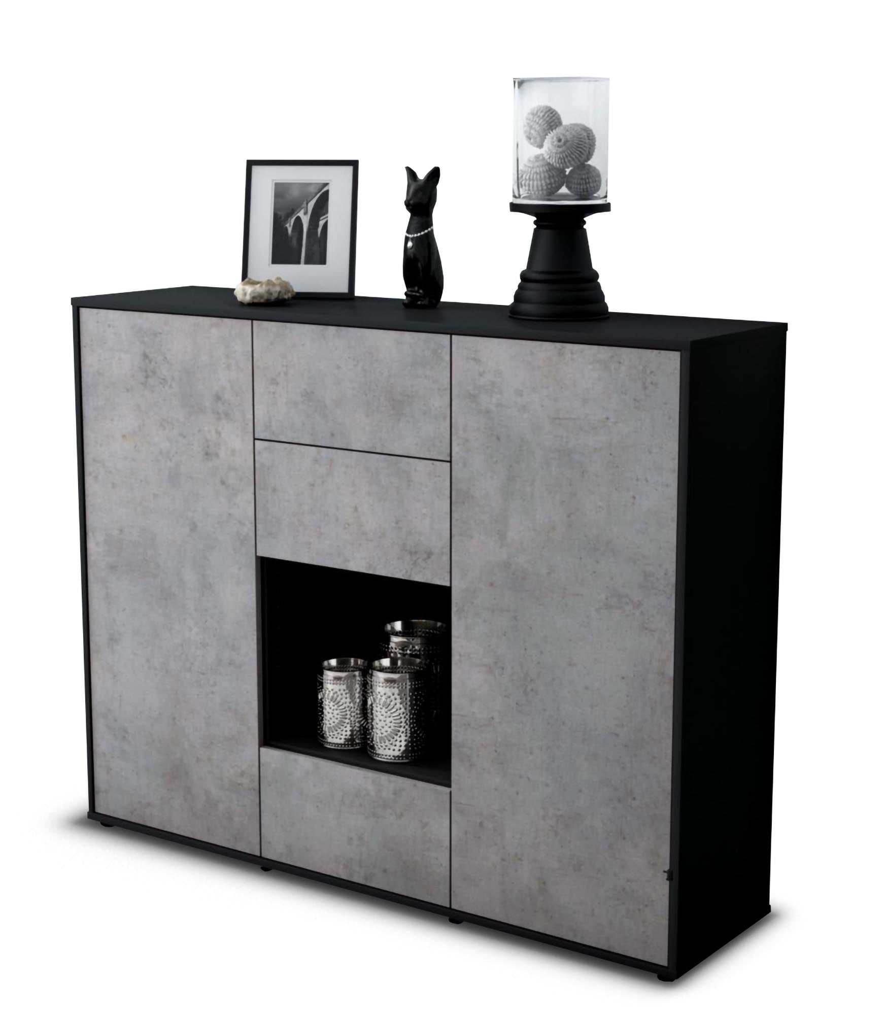 Highboard - Nora - Design Industrie Stil - Freistehend mit Push to Open 136 cm Anthrazit