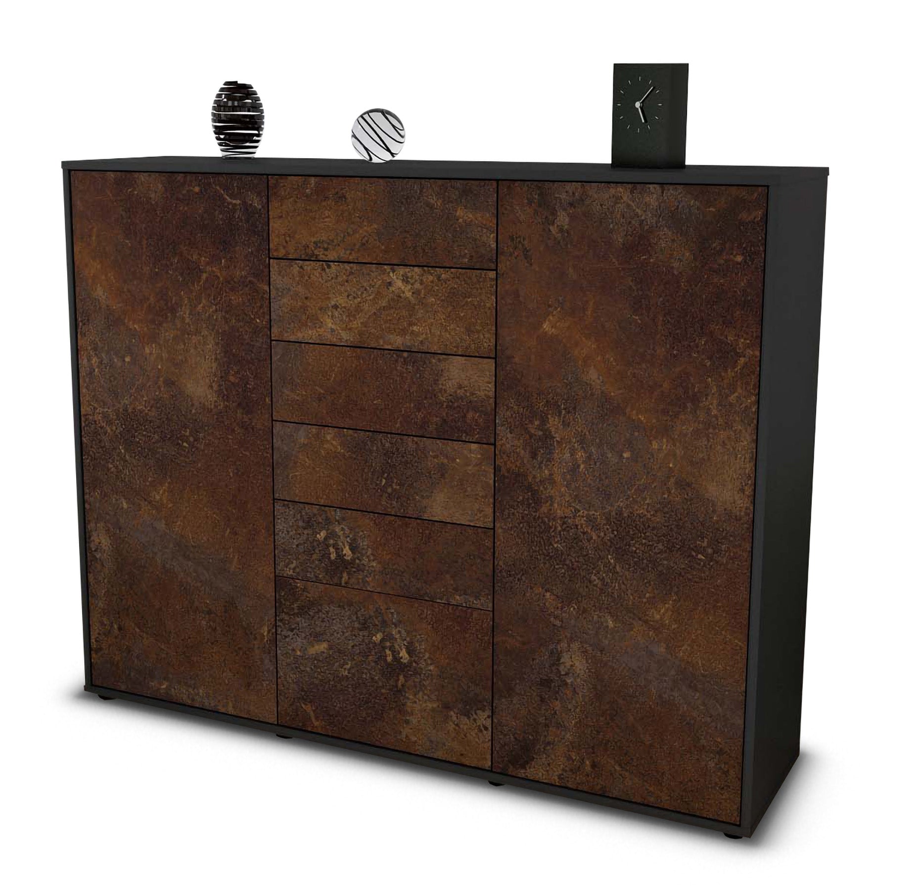 Highboard - Ramona - Design Industrie Stil - Freistehend mit Push to Open 136 cm Anthrazit