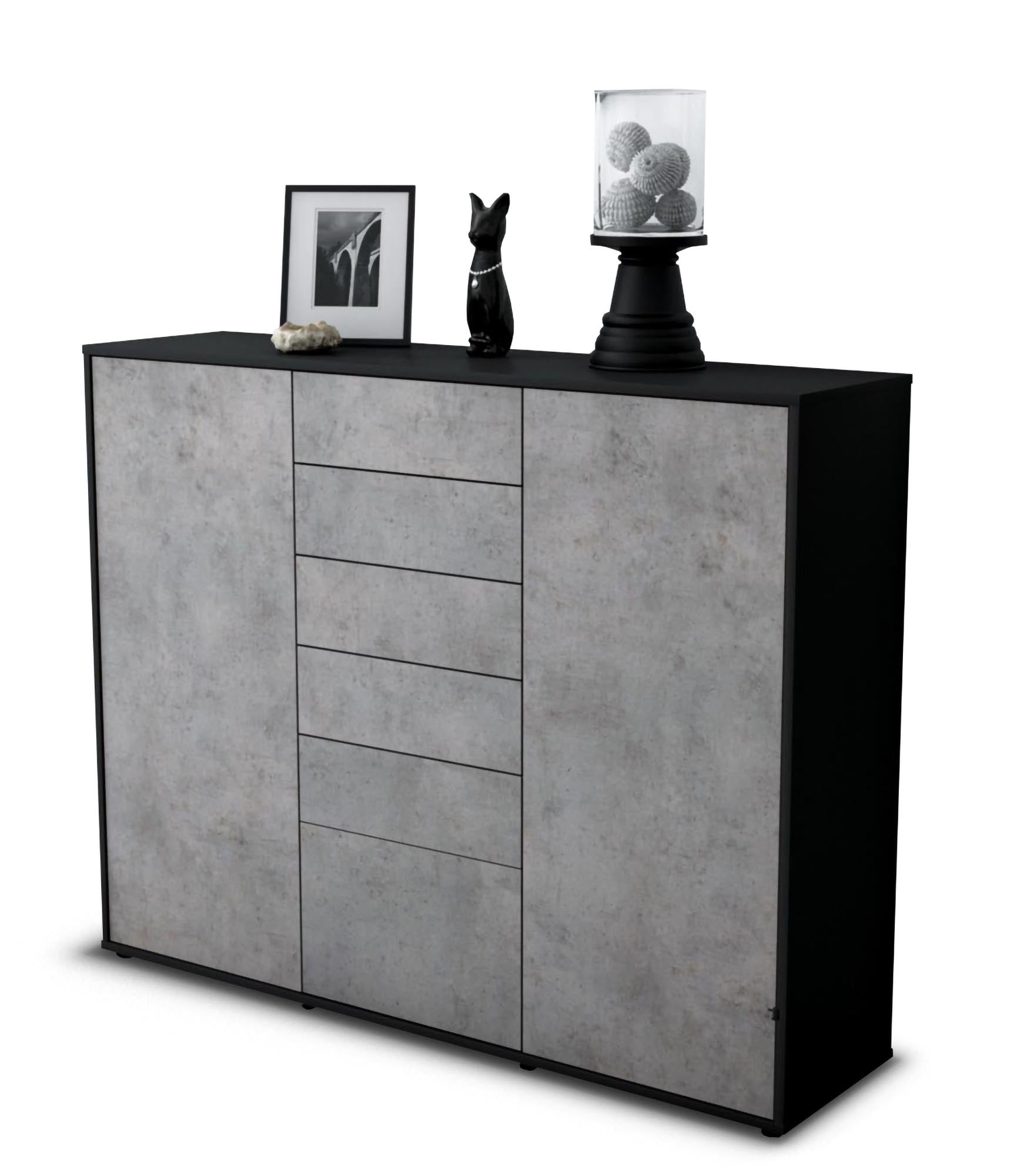 Highboard - Ramona - Design Industrie Stil - Freistehend mit Push to Open 136 cm Anthrazit